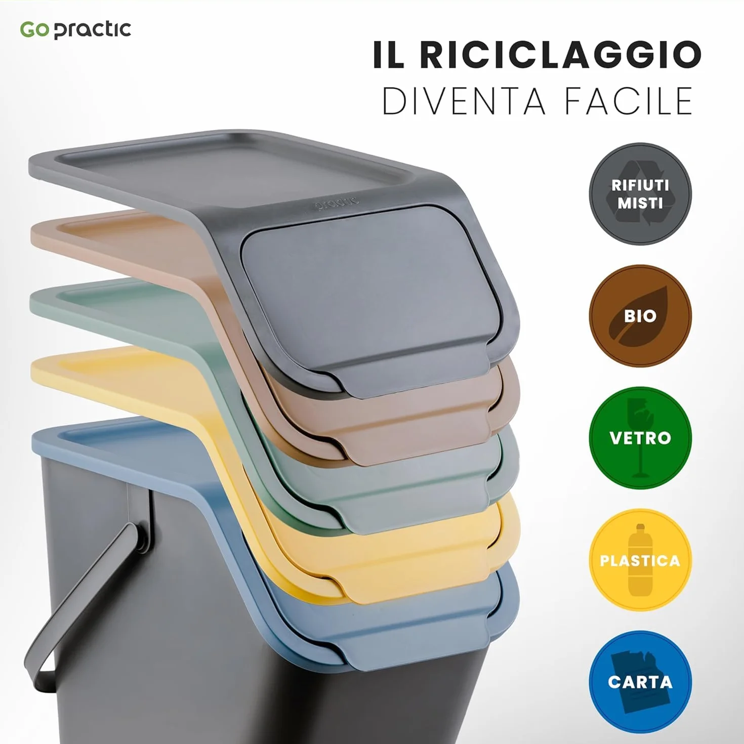 Pattumiera da Cucina, Raccolta Differenziata Cucina, Set da 4 pezzi: 3x 25L + 1x 4,5L, Secchiello Domestico,Cestino Per Rifiuti, Secchio per Immondizia, Casa Contenitori