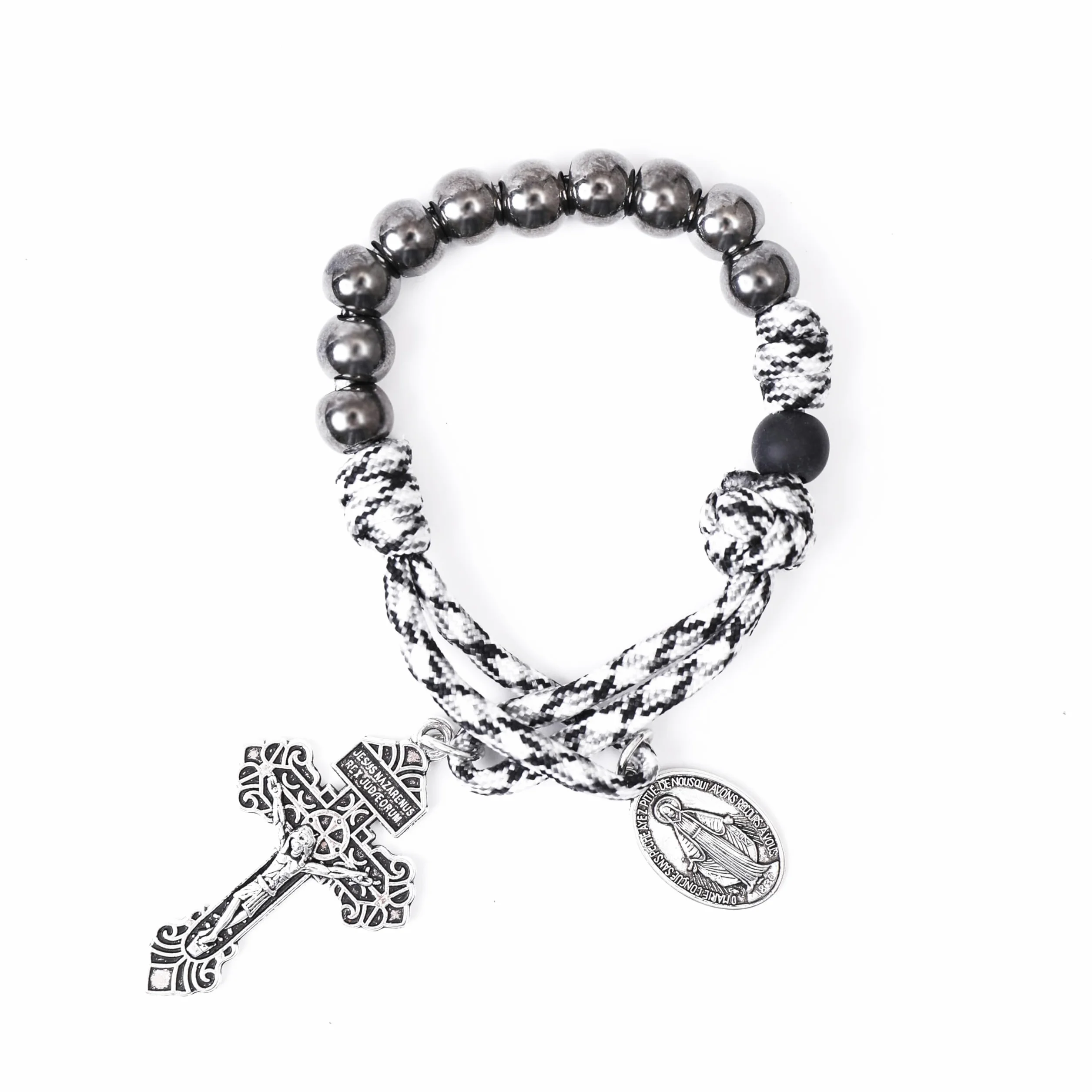 Nazareth Store Rosario di San Benedetto/San Giuseppe con perline in paracord, Rosario da taschino/bracciale a decade miracolosa, con medaglia e croce, 11.22 Inches, Pietra, Vetro