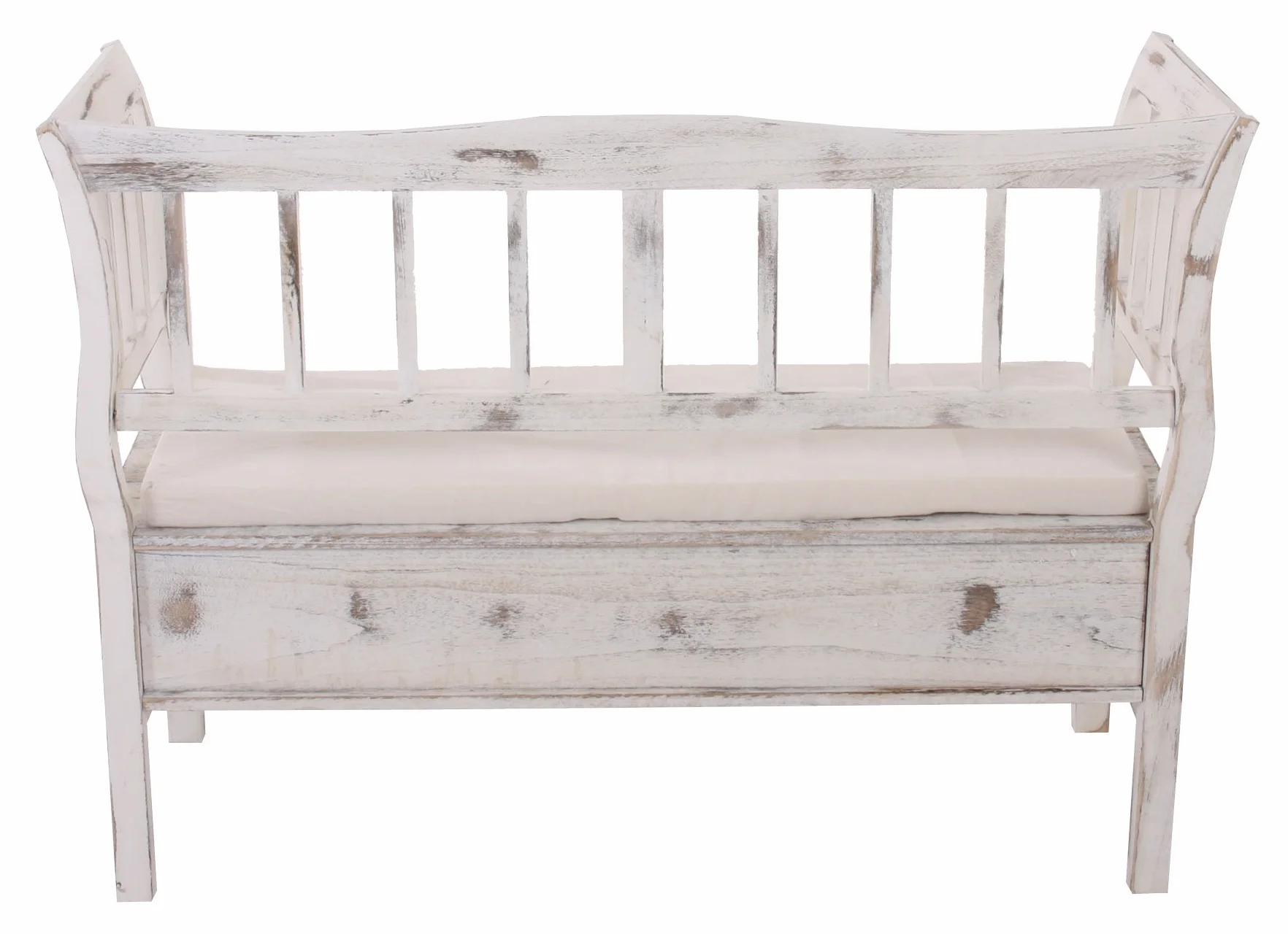 Mendler Panca cassapanca 119cm con cuscino T207 legno di paulonia 40x119x85cm bianco antico