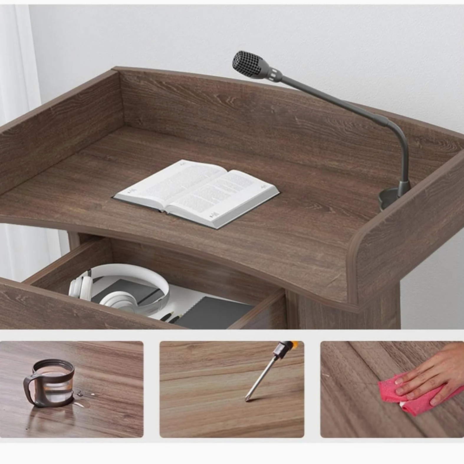 Podio in Legno Leggio con Cassetto,pulpito per Conferenze Robusto E Durevole, Pulpiti da Chiesa Portatili Podio per Chiese, Aule, Seminari, caffè, Matrimoni (Color : White)