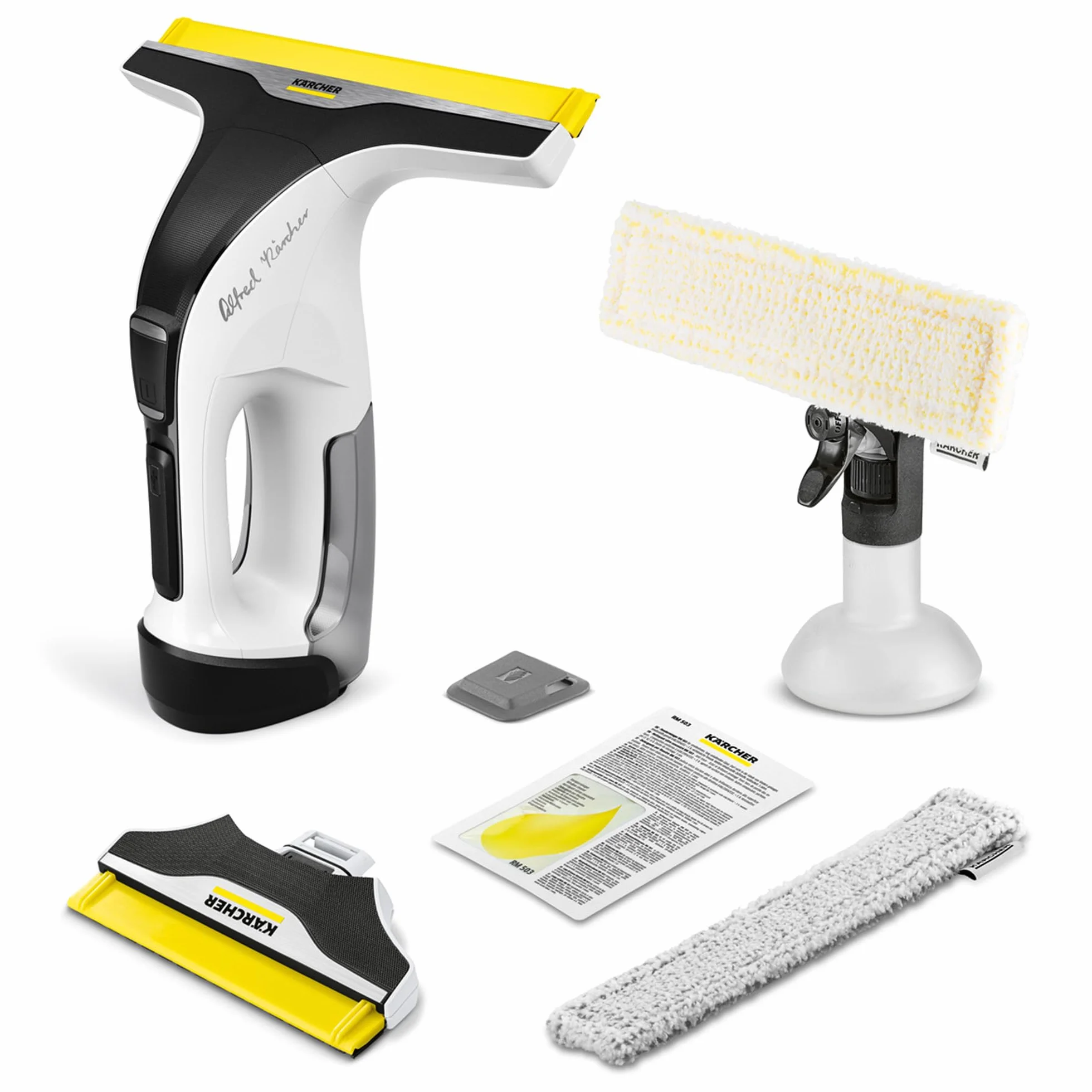 KÄRCHER lavavetri a batteria WV 8 Signature Line, autonomia: 55 min, serbatoio: 150 ml, 2 labbra, flacone spray e 2 panni in microfibra, raschietto per sporco, detergente per vetri