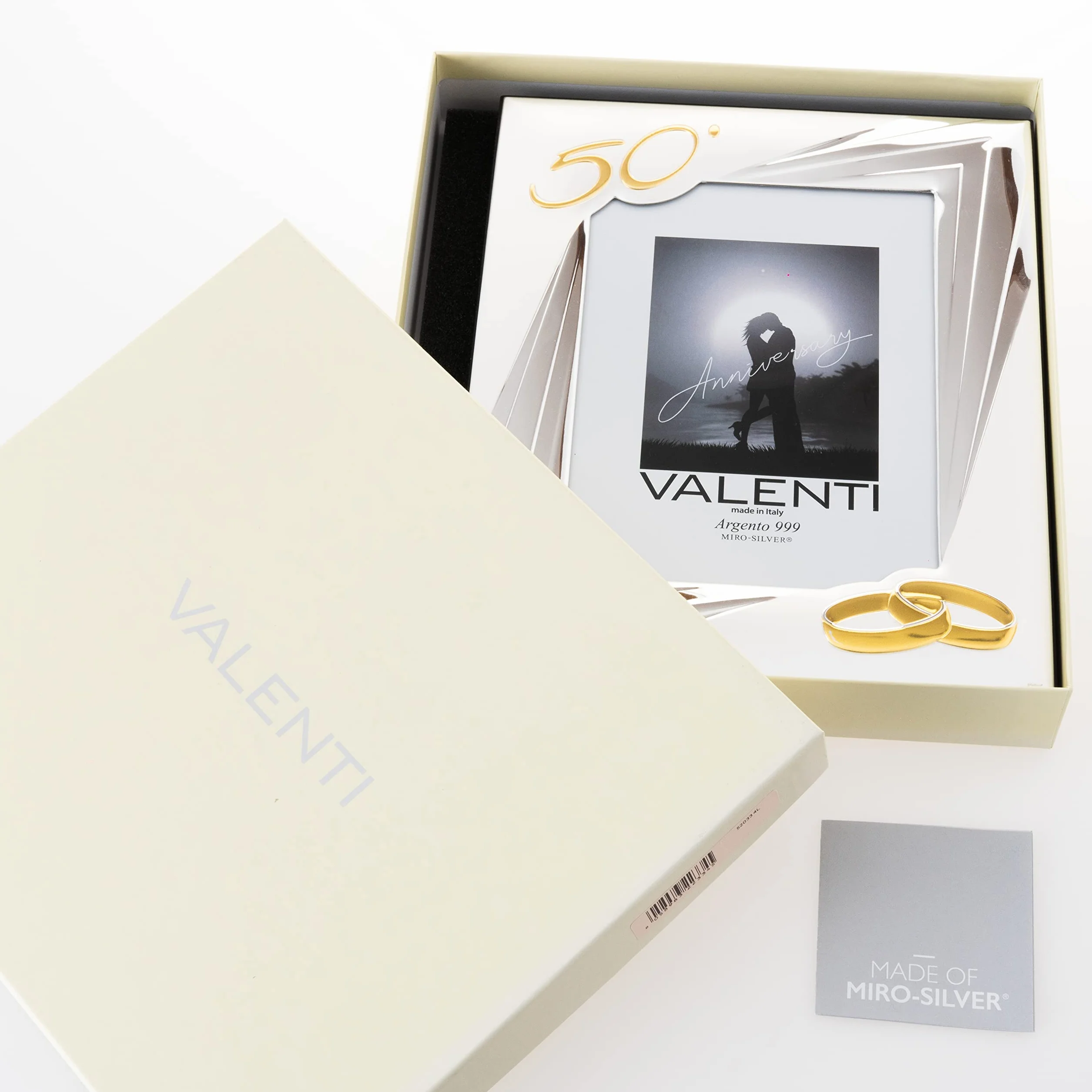 Valenti&Co - Cornice Portafoto in Argento cm 13x18. Ideale Come Regalo per Nozze d'oro - 50 Anni di Matrimonio o per Il Cinquantesimo di parenti, Nonni o Mamma e papà.