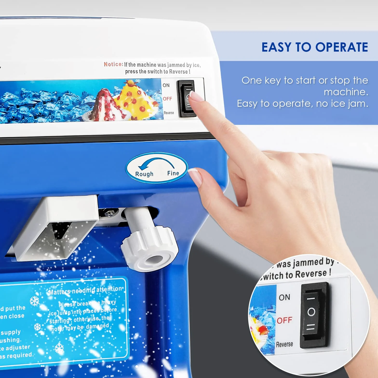 NEWTRY Tritaghiaccio elettrico commerciale 260 lbs/ora lame alluminio spessore regolabile