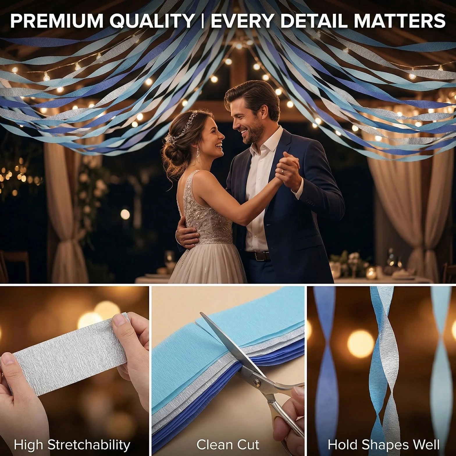 Rotoli Carta Crescentina Blu Polveroso Grigio Argento per Decorazioni Matrimonio Festoni Party Nuziale