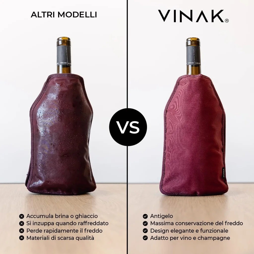 VINAK XPERT Manicotto Raffreddatore per Bottiglie di Vino 5 Strati Isolanti Nero
