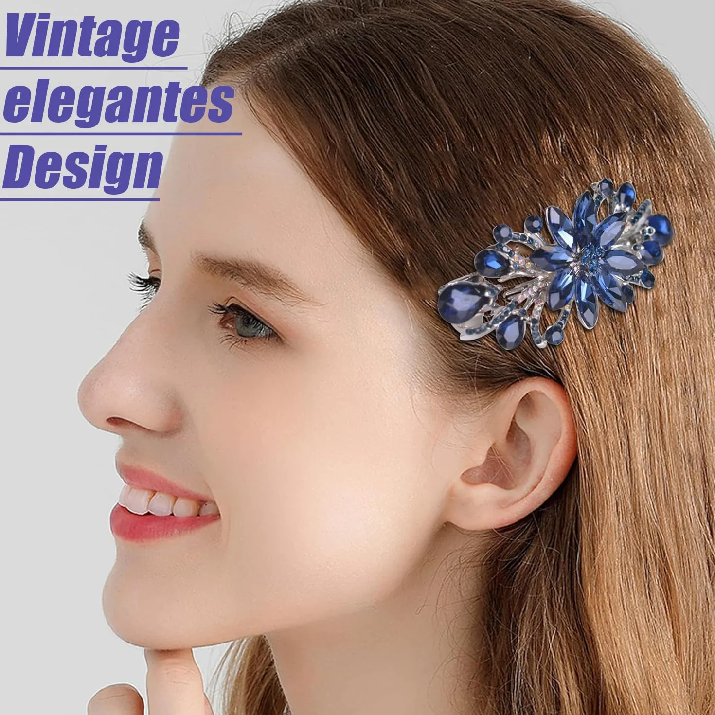 Fermagli per capelli a forma di fiore vintage con strass blu
