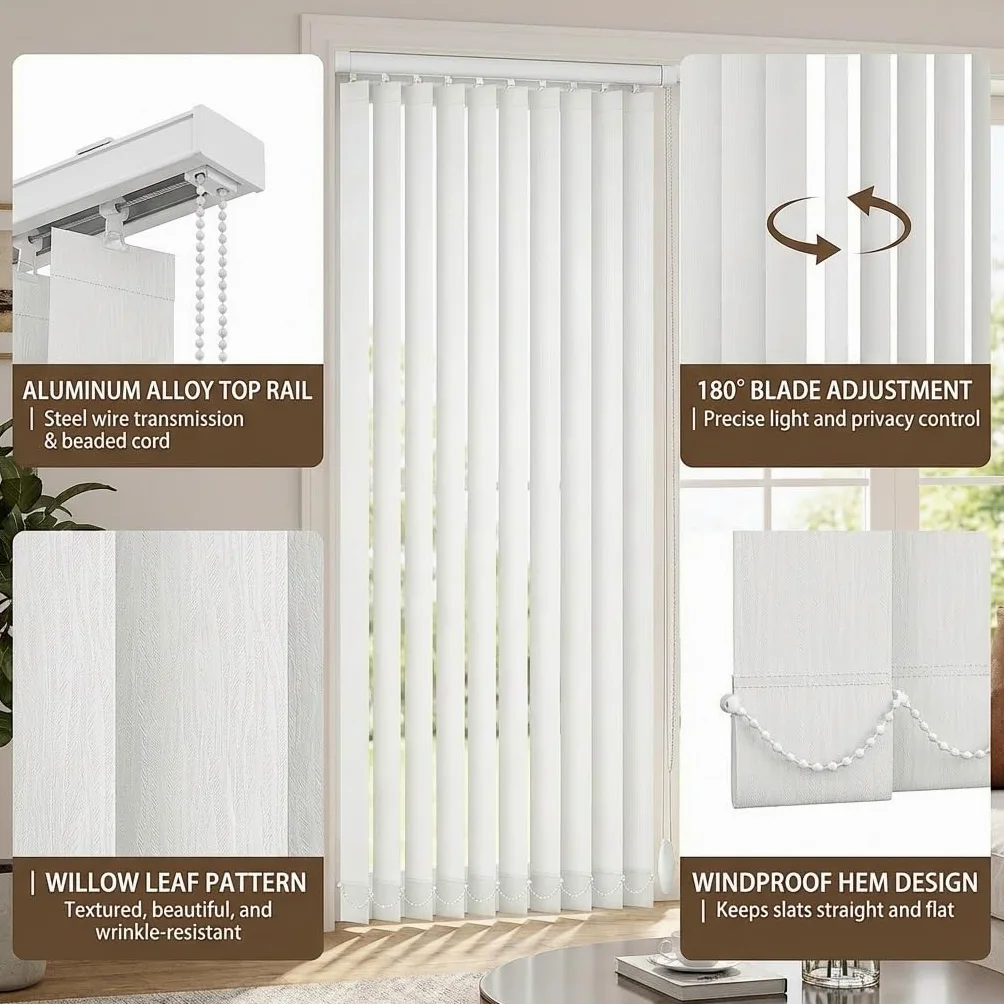 Tende Verticali Oscuranti in Tessuto per Finestre Grandi, Tende a Lamelle Verticali in Tessuto Bianco con Isolamento Termico, 60-250cm Veneziane per Ufficio o Casa, Protezione Privacy(W110xH220cm)