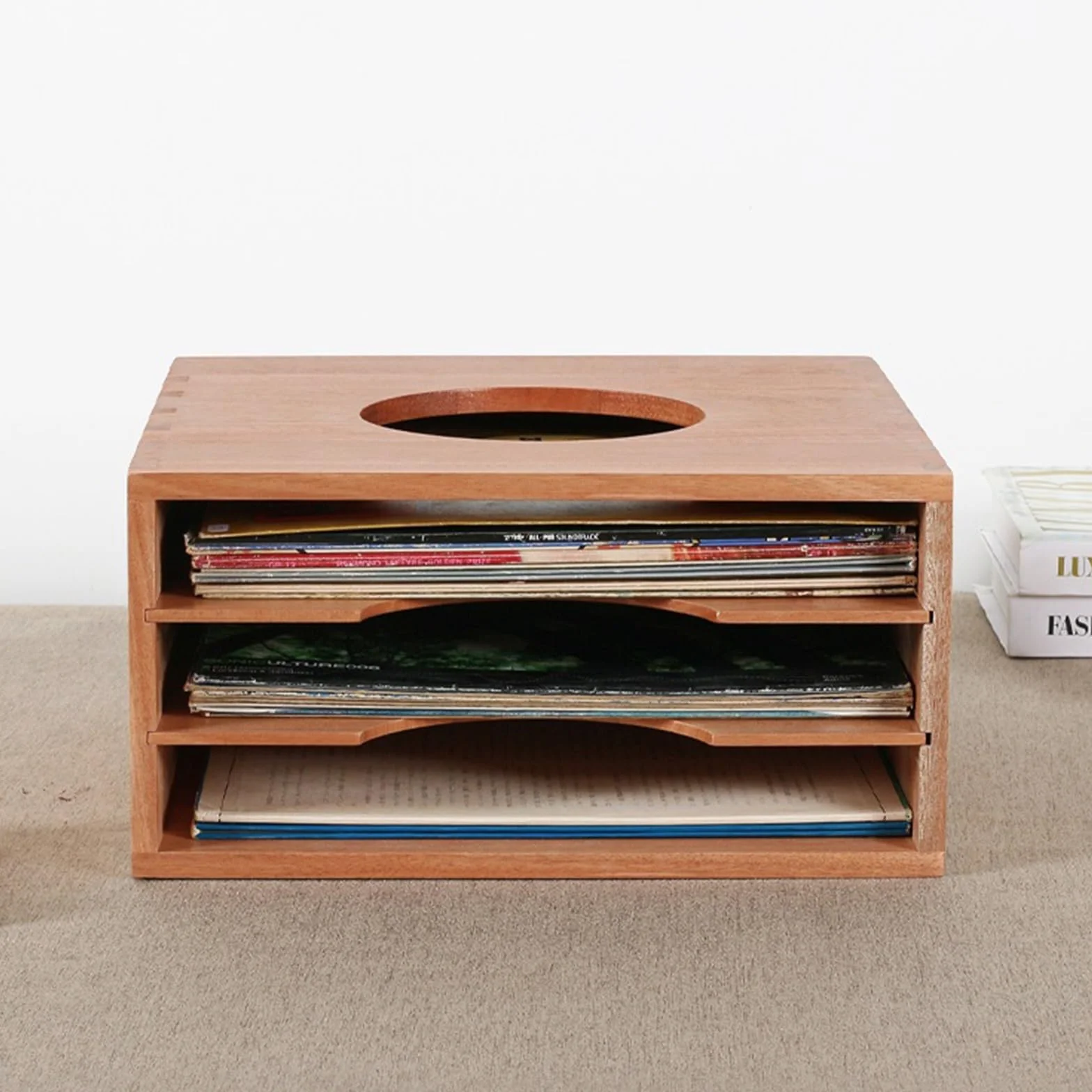 archiviazione dei record Scatola for raccolta CD in legno massello for portadischi in vinile centro di intrattenimento