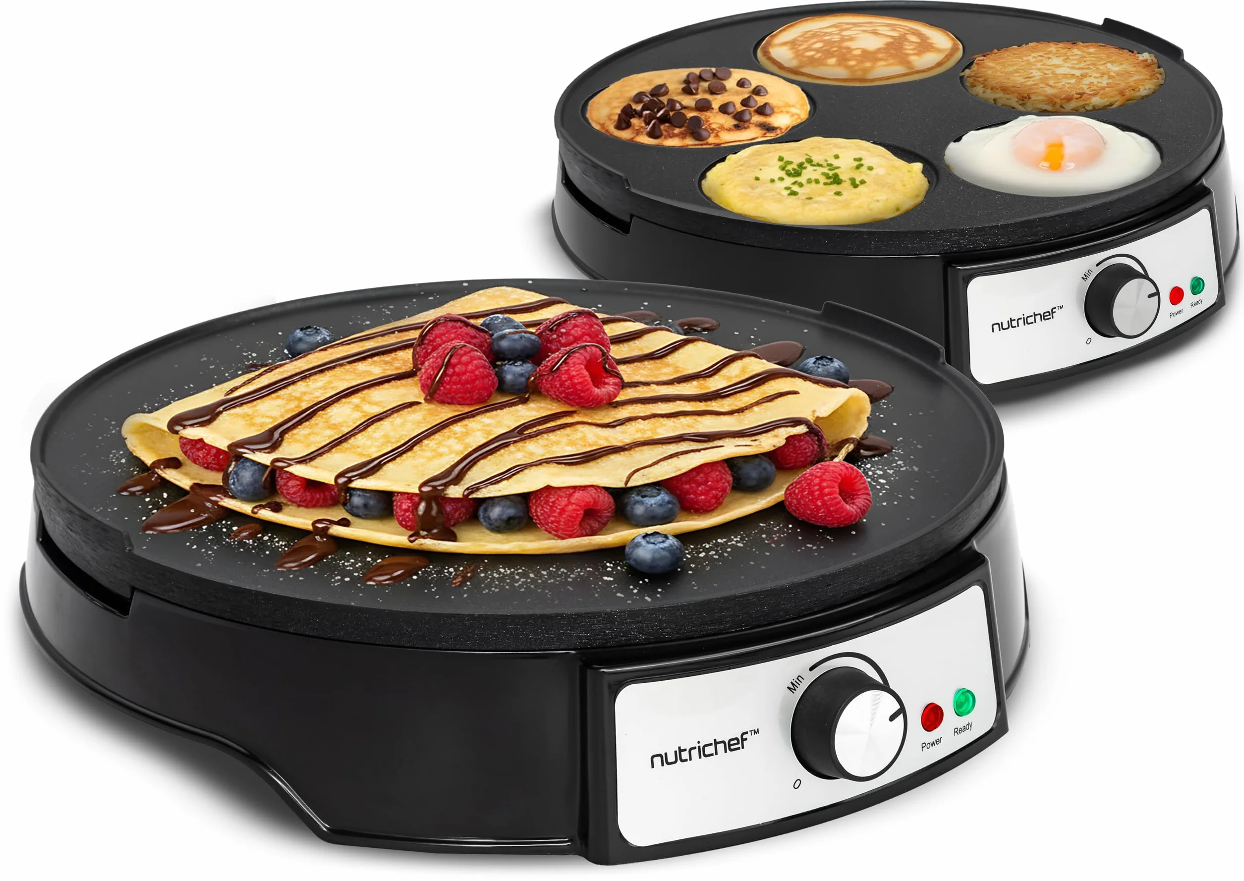 NutriChef Crepiera Elettrica 30 cm 1000W, Piastra Antiaderente Reversibile, Temperatura Regolabile LED