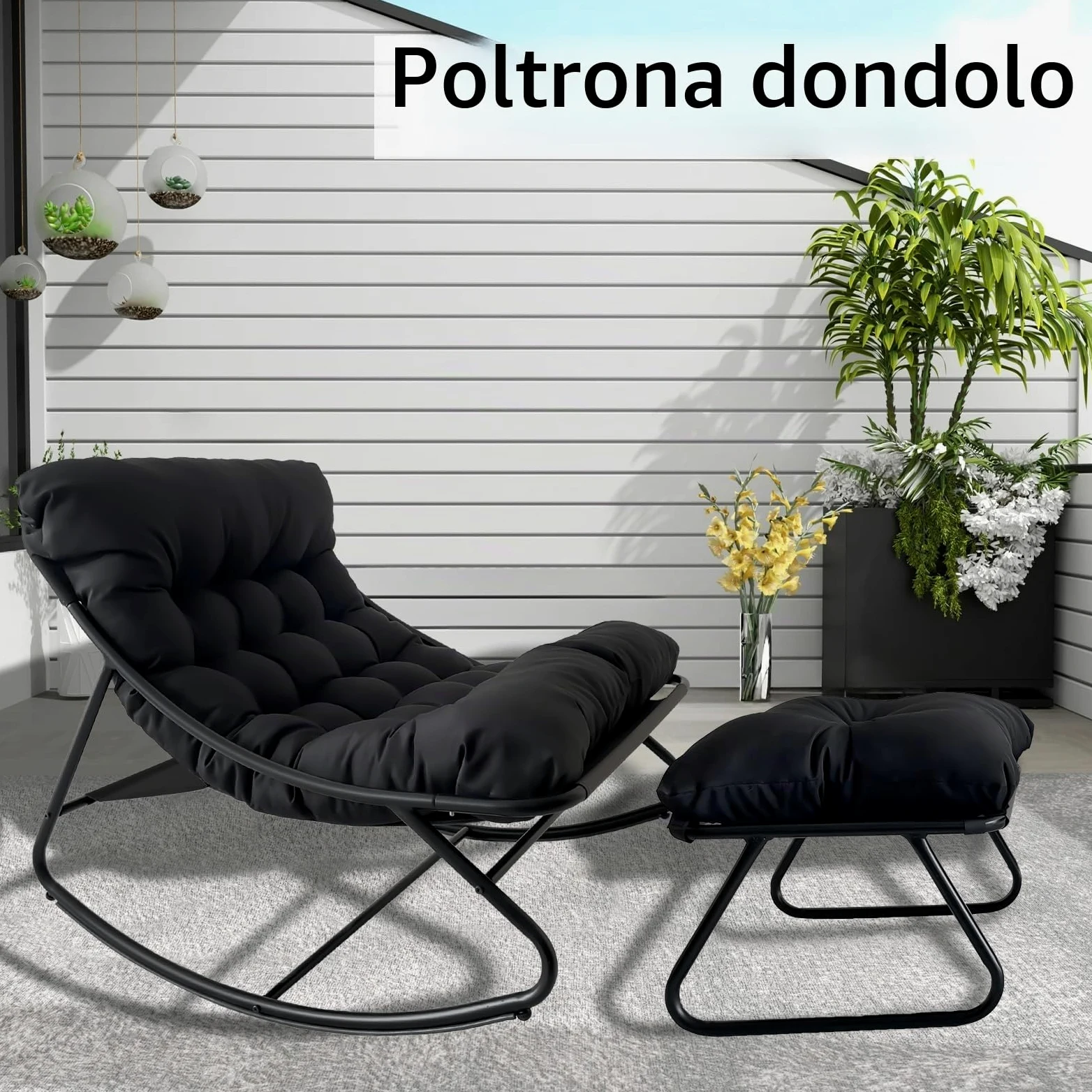 Soggiorno Comoda Sedia a Dondolo con Pouf,poltrone da esterno poltrona lettura,seduta dondolo,Sedia a Dondolo da Esterno,Poltrona da Lettura,Portata 150 kg,per Salotto Terrazza Camera. (Grigio)