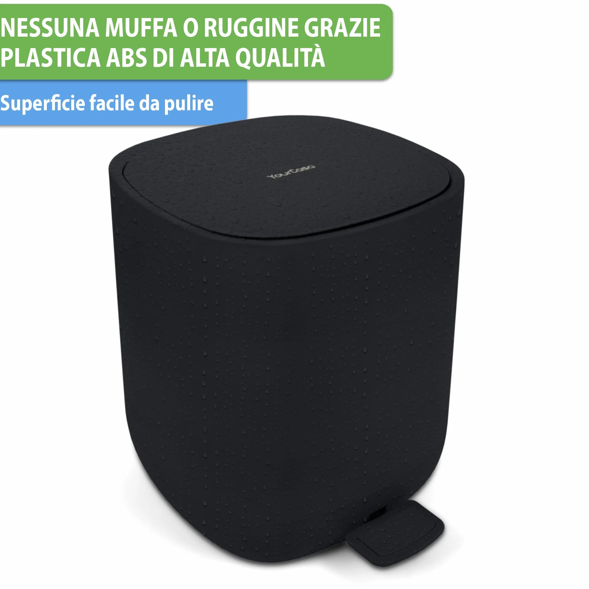YourCasa Pattumiera da bagno 5 L con coperchio e chiusura morbida nero