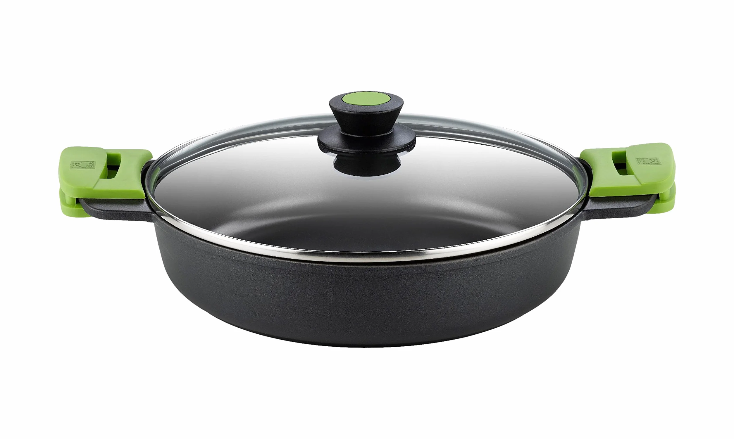 BRA Prior | Casseruola bassa con coperchio in vetro e manici di silicone, Adatta a tutti i tipi di piani cottura, induzione inclusa e forno, 32 cm
