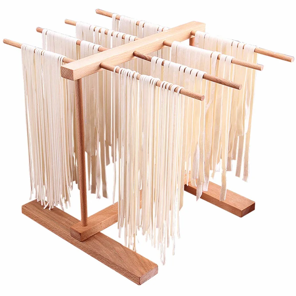 DIYARTS Stendino per Pasta 8 File Pieghevole in Legno di Faggio Essiccatori Fatti A Mano per Spaghetti Freschi Rack da Cucina Multifunzionale per Tazze da Asciugamani Cucina