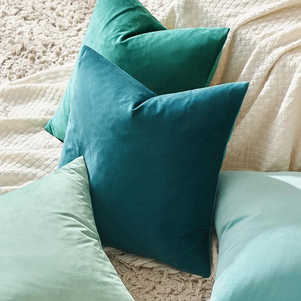 MIULEE Federe Cuscini in Velluto Decorativi 2 Pezzi 40x40 cm Blu Lago