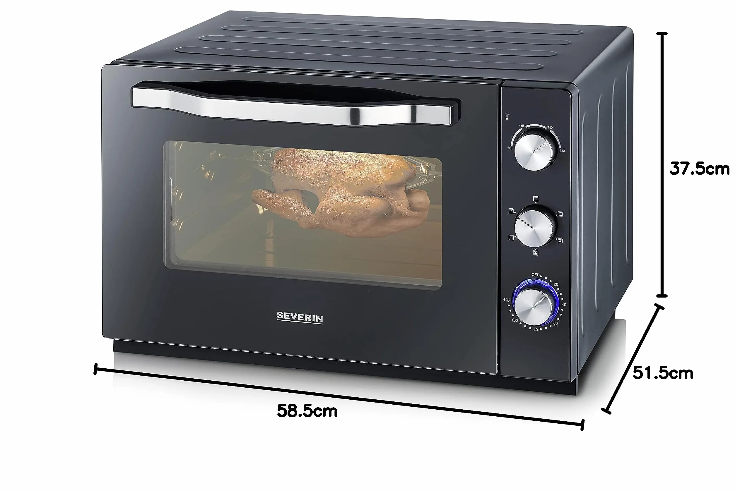 SEVERIN Forno Elettrico Ventilato XXL 60 Litri 2200W 100-230°C Timer 120 min Pietra Refrattaria Girarrosto Luce Interna 6 Modalità Nero TO 2073