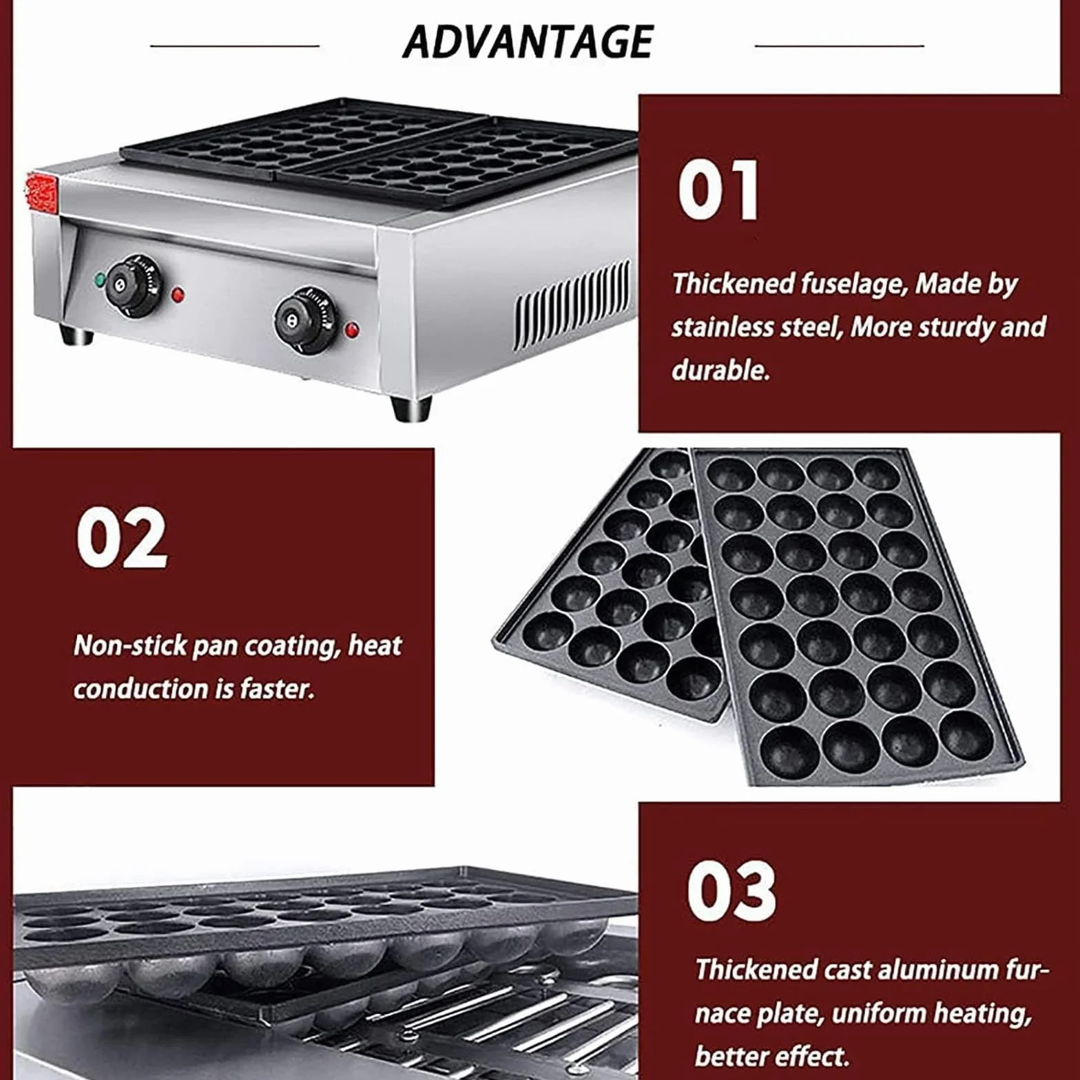 Padella Elettrica Giapponese per Takoyaki 56 Palline Antiaderente