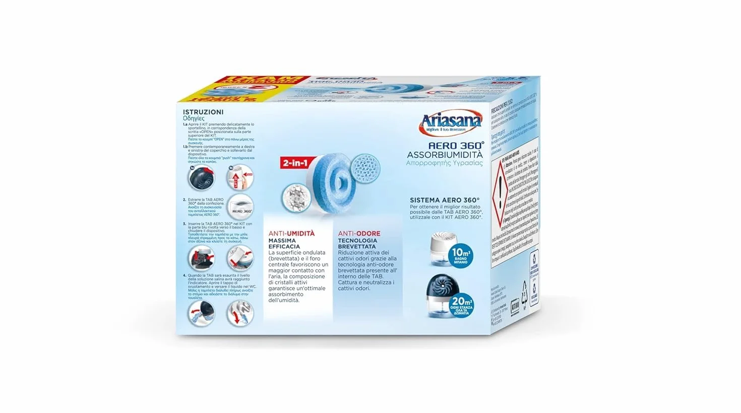Ariasana Aero 360 Tab Inodore Tripack, Ariasana Aero 360° Ricarica per Dispositivi con Capacità ≥ 450g, Assorbi Umidità in Tab, Ricarica Tab contro i Cattivi Odori, 1 Confezione da 3 Tab da 450g