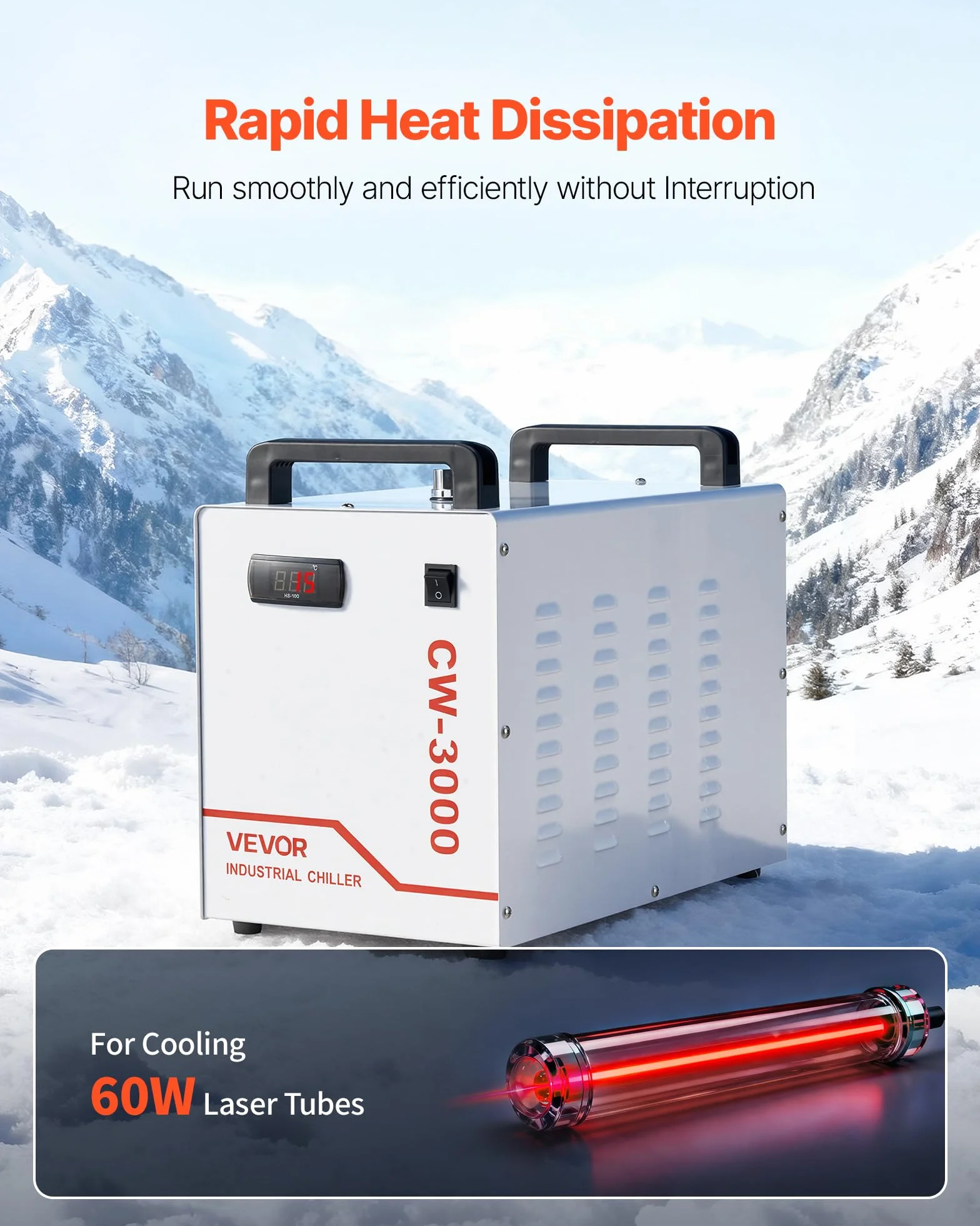 VEVOR Refrigeratore d'Acqua Industriale CW-3000 per Incisione Laser 65W, Capacità 9L, Portata 10L/min
