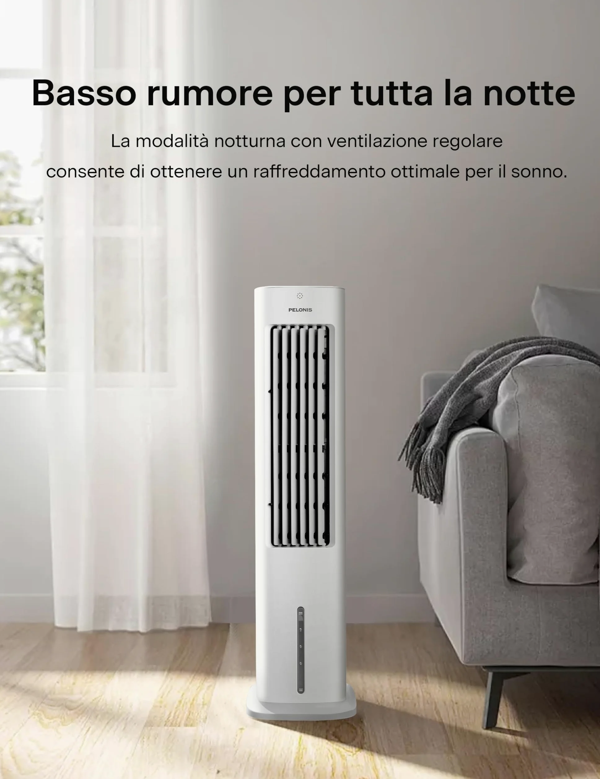 PELONIS Raffreddatore d'Aria a Evaporazione, Climatizzatore Mobile, 5L con Telecomando, 355m³/h, Senza Tubo di Scarico