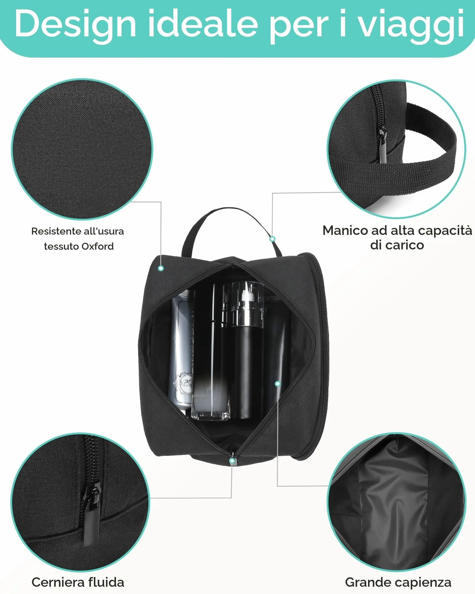 Elviros Borsa da Viaggio Uomo Appendibile Organizer Cura Personale Cosmetici Compatta Barba Accessori Viaggi Nero