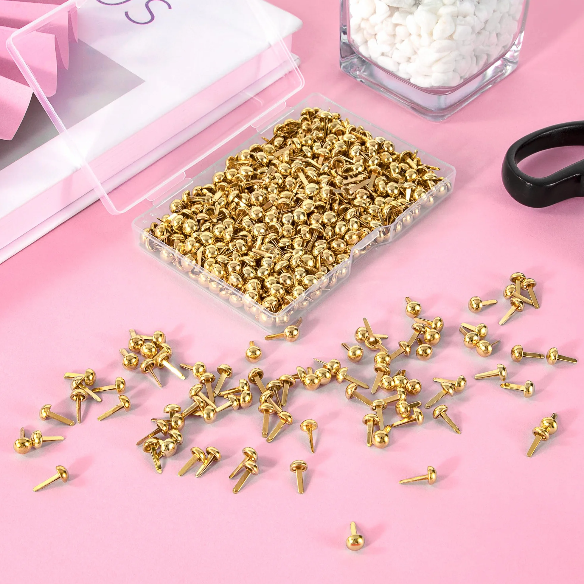 Fermacampioni Piccoli Mini Brads 6mm 500 Pezzi Oro per Album Scrapbooking DIY
