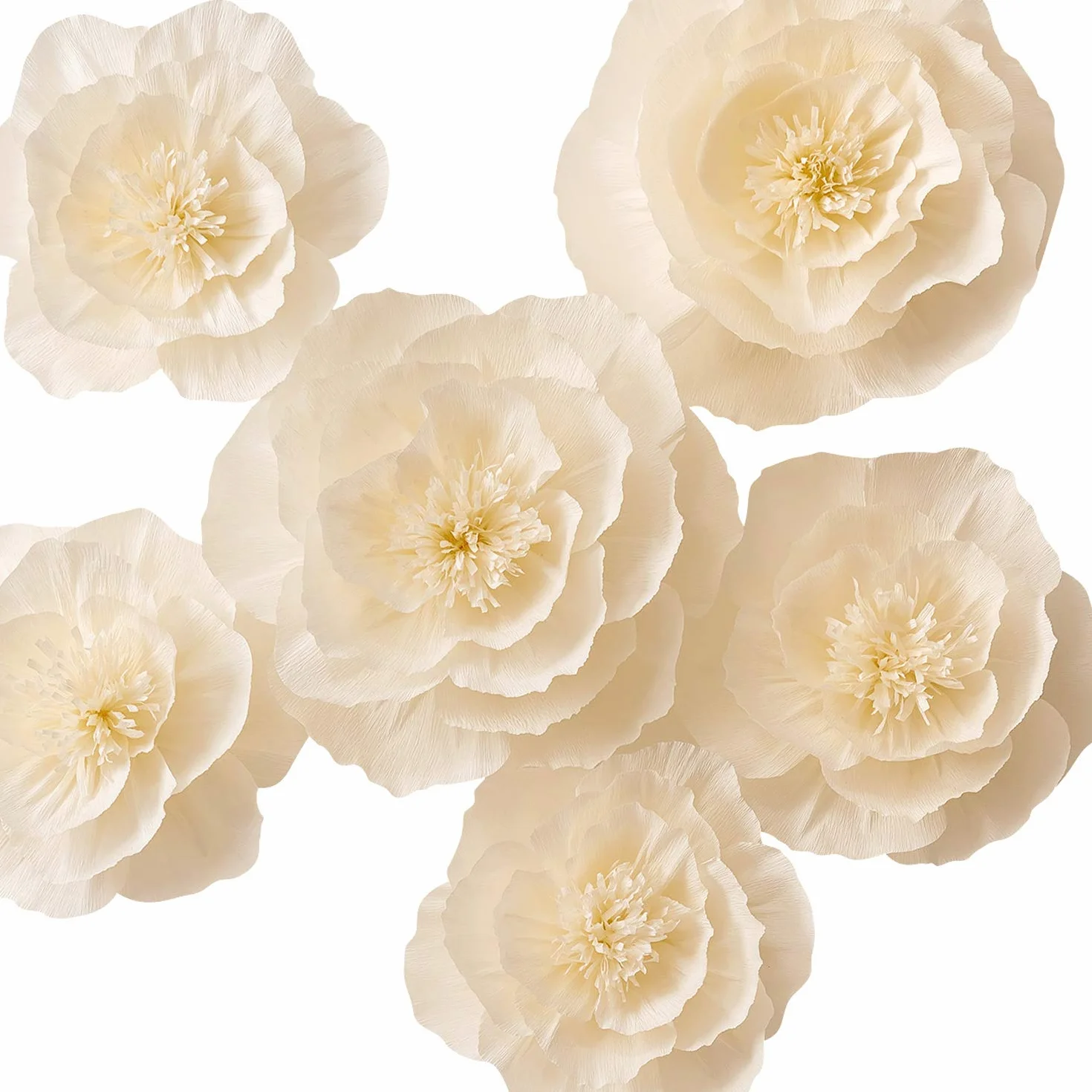 Decorazioni floreali giganti in carta crespa per parete, set da 6 beige