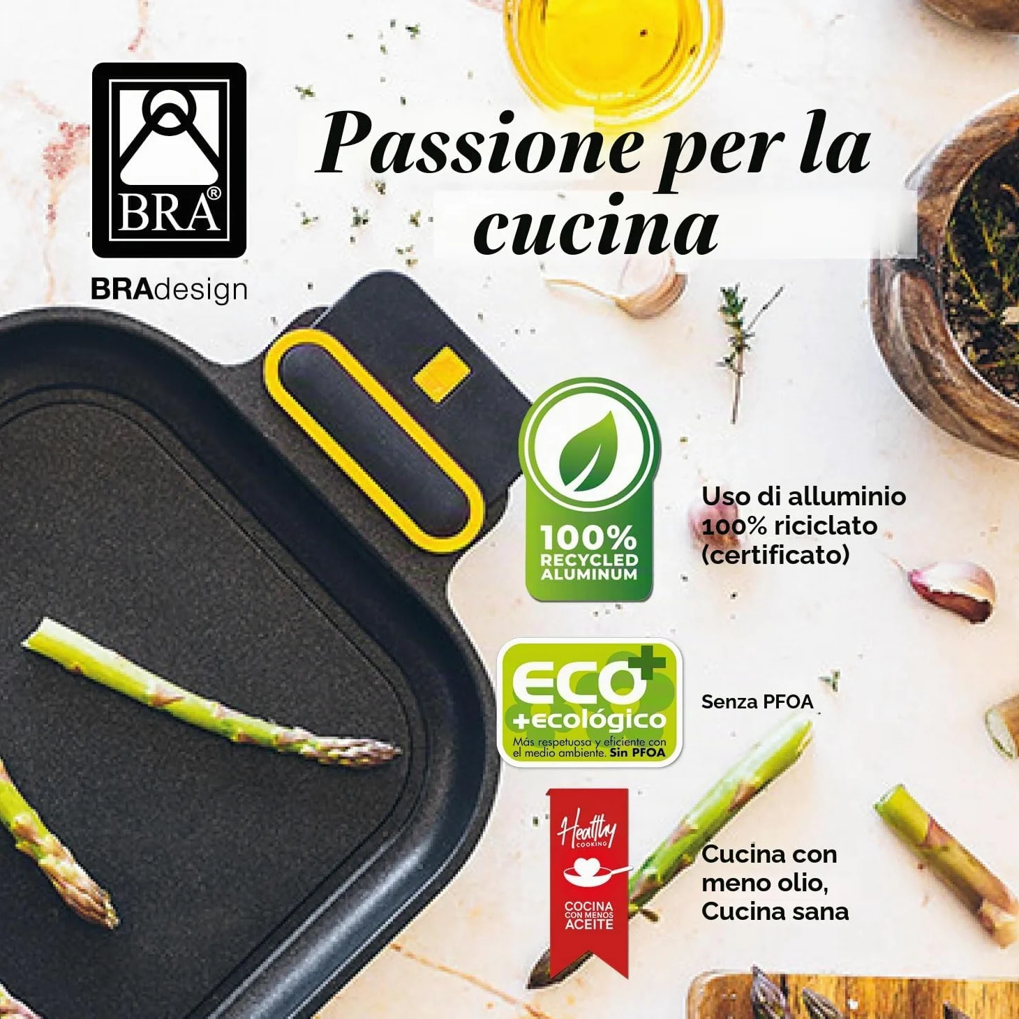 BRA Daily Pro | Casseruola bassa 36 cm, alluminio fuso | Antiaderente Senza PFOA, Adatta a tutti i tipi di piani cottura e induzione, Nero, Giallo