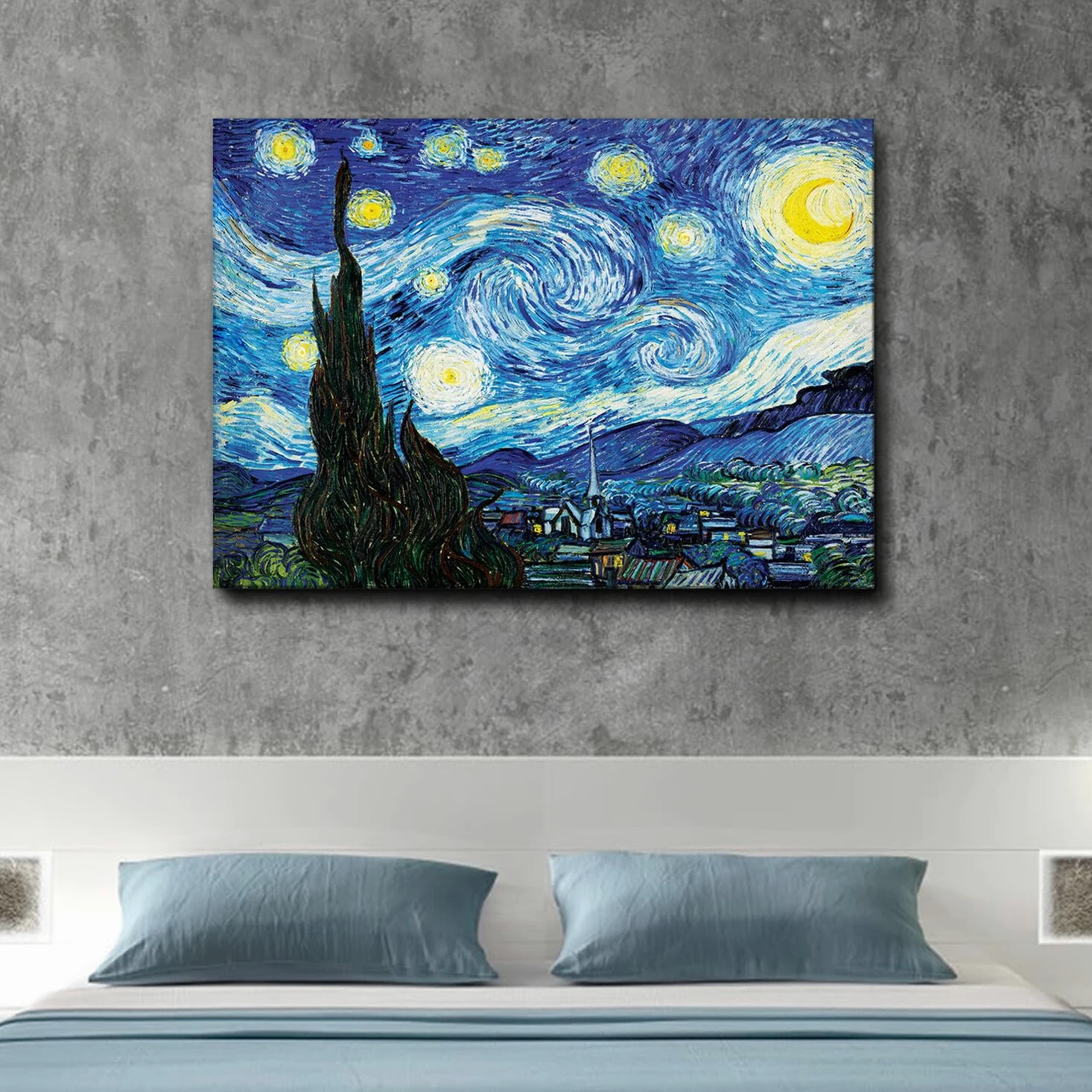 Giallobus - Quadro - Vincent Van Gogh - Notte stellata - Tela Canvas Telaio Premium Alto Spessore - 140x100 - Pronto da appendere - Quadri moderni per la casa
