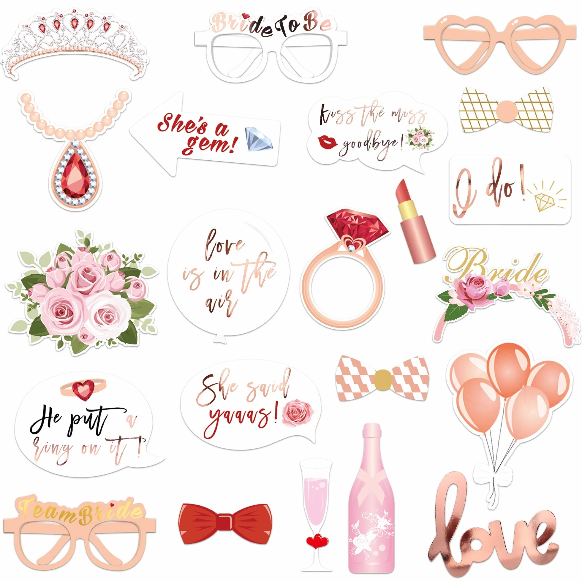 KonSait 23pz Accessori Photo Booth Matrimonio Addio al Nubilato Foto Props Occhiali Baffi per Matrimonio Addio al Nubilato Decorazione