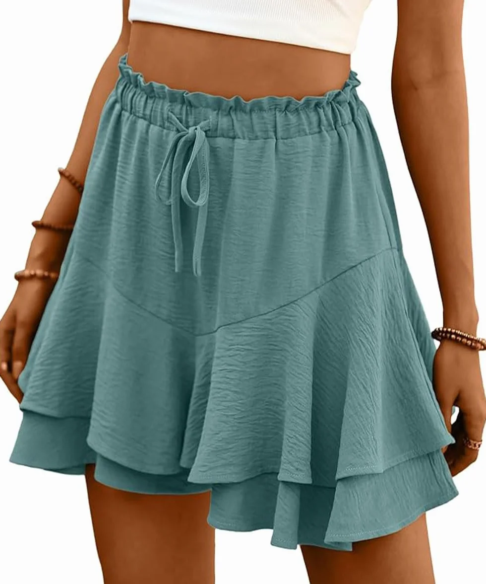 ABINGOO Pantaloncini Donna Estivi Casual Vita Alta Spiaggia Shorts Tinta Unita Gonna Pantalone Corta Elasticizzata Plissettata Pantaloncini