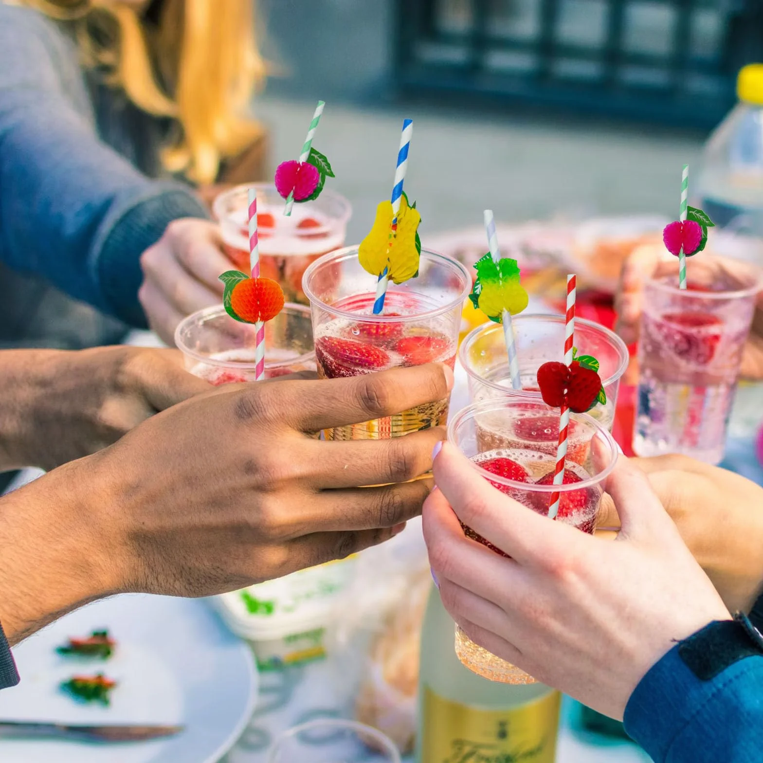 Confezione da 70 cannucce di carta tropicale 3D per cocktail hawai, succhi di frutta, bevande fredde, feste, bar e festival