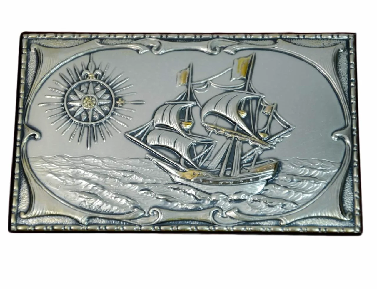 Acca Cofanetto Scatola Porta Penne portaoggetti da scrivania in Legno Artigianale con Scultura in Argento 925