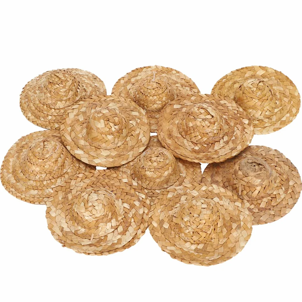 10 Pezzi Cappelli di Paglia per Bambole, Cappelli di Paglia per Bambole, Diametro Interno 3,7 Cm, Fai da Te, Fatti a Mano, Cappelli di Paglia Intrecciati a Mano, Mini Cappelli
