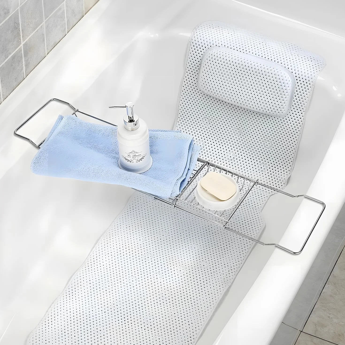Avilia Mensola Vassoio Portaoggetti Estendibile e Adattabile per Vasca da Bagno - Realizzato in Acciaio Inox è Ideale per Momenti di Relax o Come Appoggio per Shampo, Bagnoschuima e Sapone