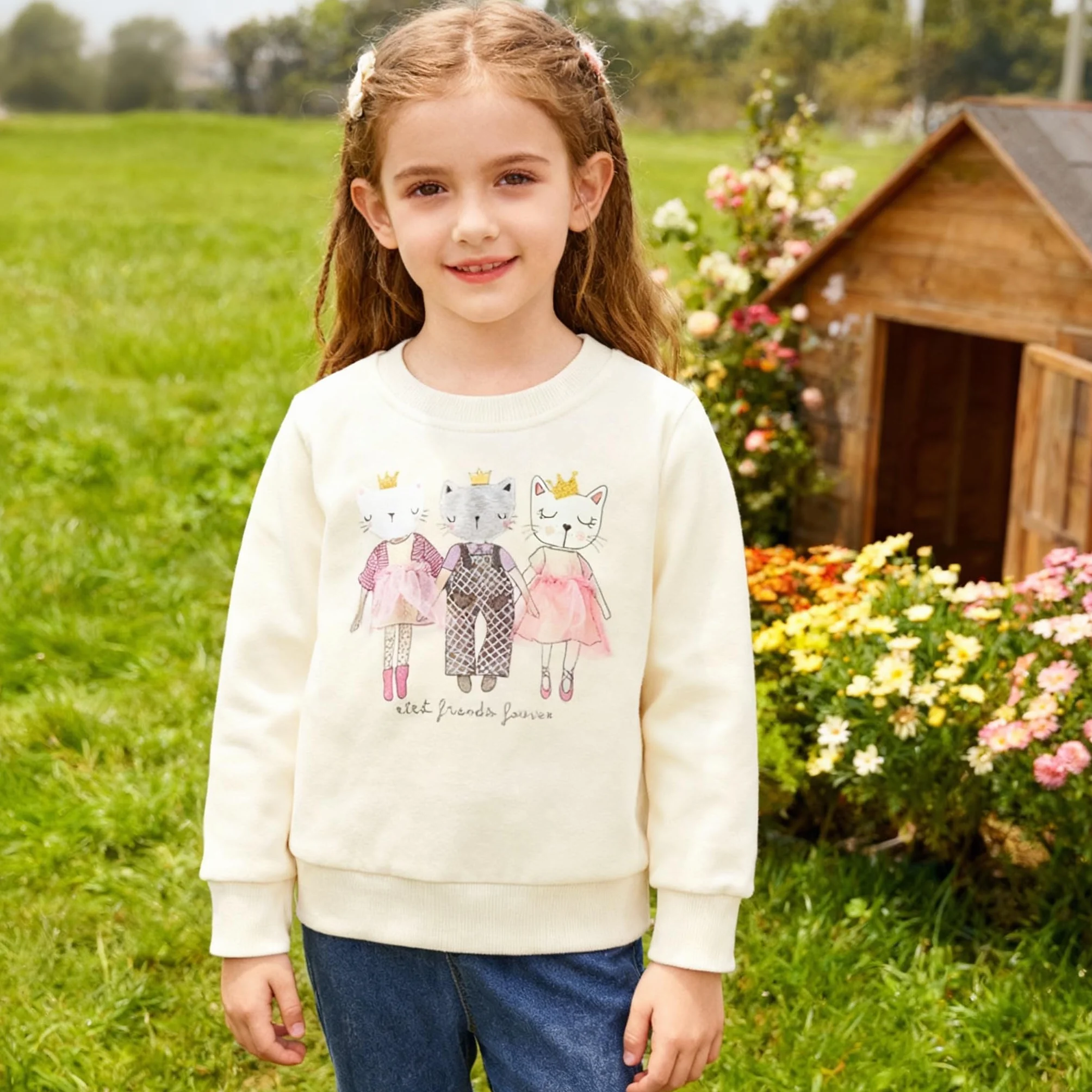 Felpa Bambina Unicorno Pullover Cotone Manica Lunga Autunno Inverno Senza Cappuccio 2-7 Anni