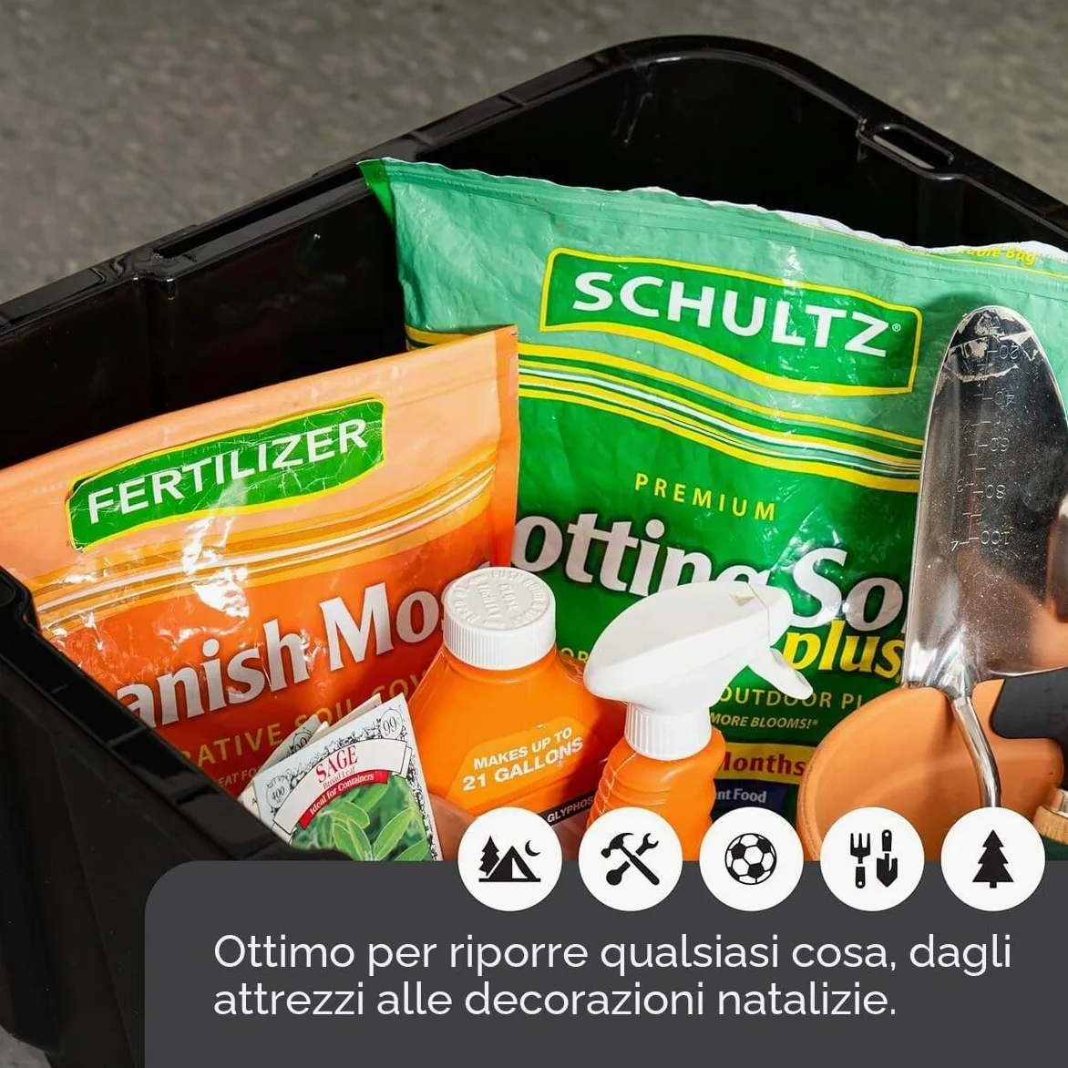 Iris Ohyama, Scatole Pieghevoli, 100L, Set di 3, Nero, Compact, Solido, Impilabile, Per Garage, Scaffali, Scatola Organizer, Plastica, Contenitore, UTB-27