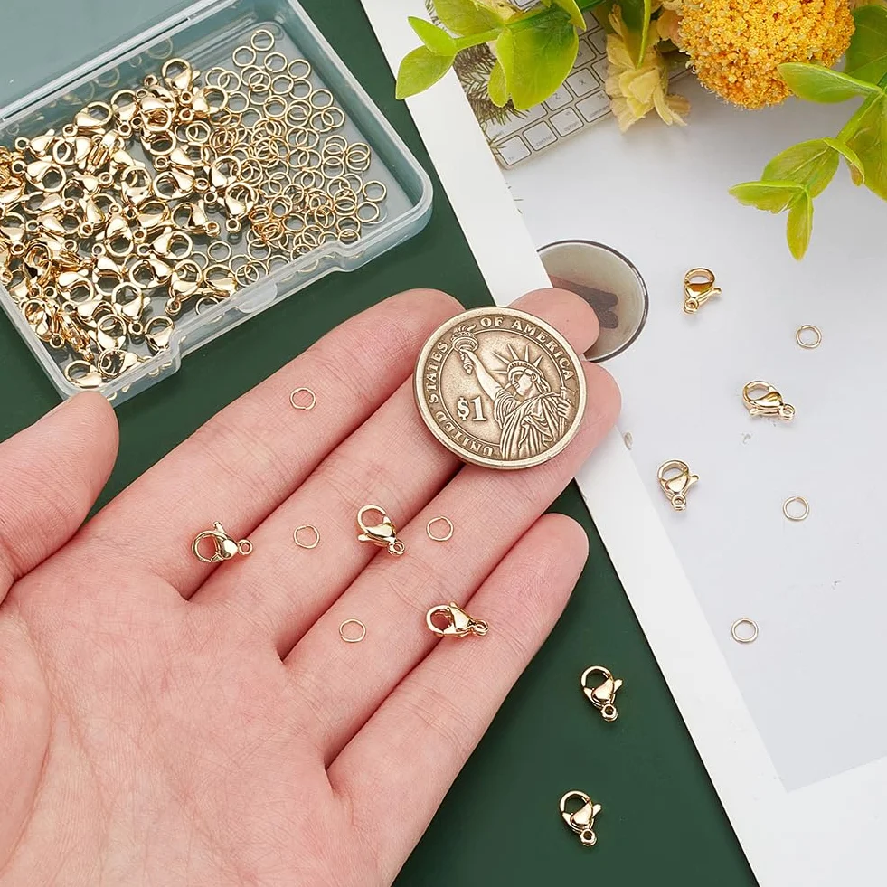 PH PandaHall 120pz 4mm Anelli di Salto Aperti Oro Anellini Aperti Acciaio Inox con 60pz Chiusura ad Artiglio di Aragosta per Gioielli Bracciale Collana Orecchini Portachiavi Fai Da Te