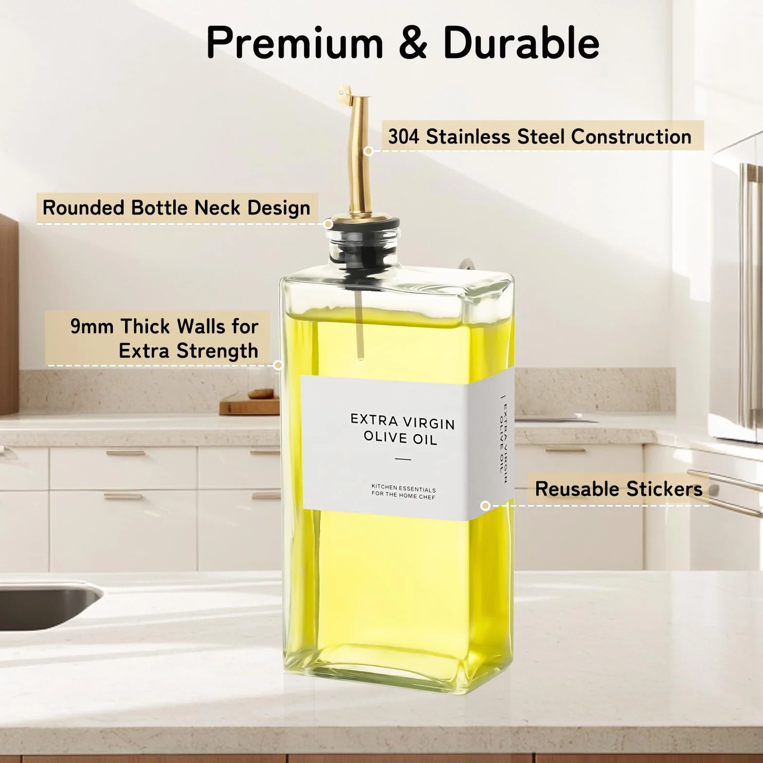 VINATO 2 Pezzi Porta Olio Set, 500ml Oliera Vetro Con Beccuccio, Imbuto1, Etichette36 Per Olio E Aceto, Bottiglia Olio Per Cucina, Caffè E Bar