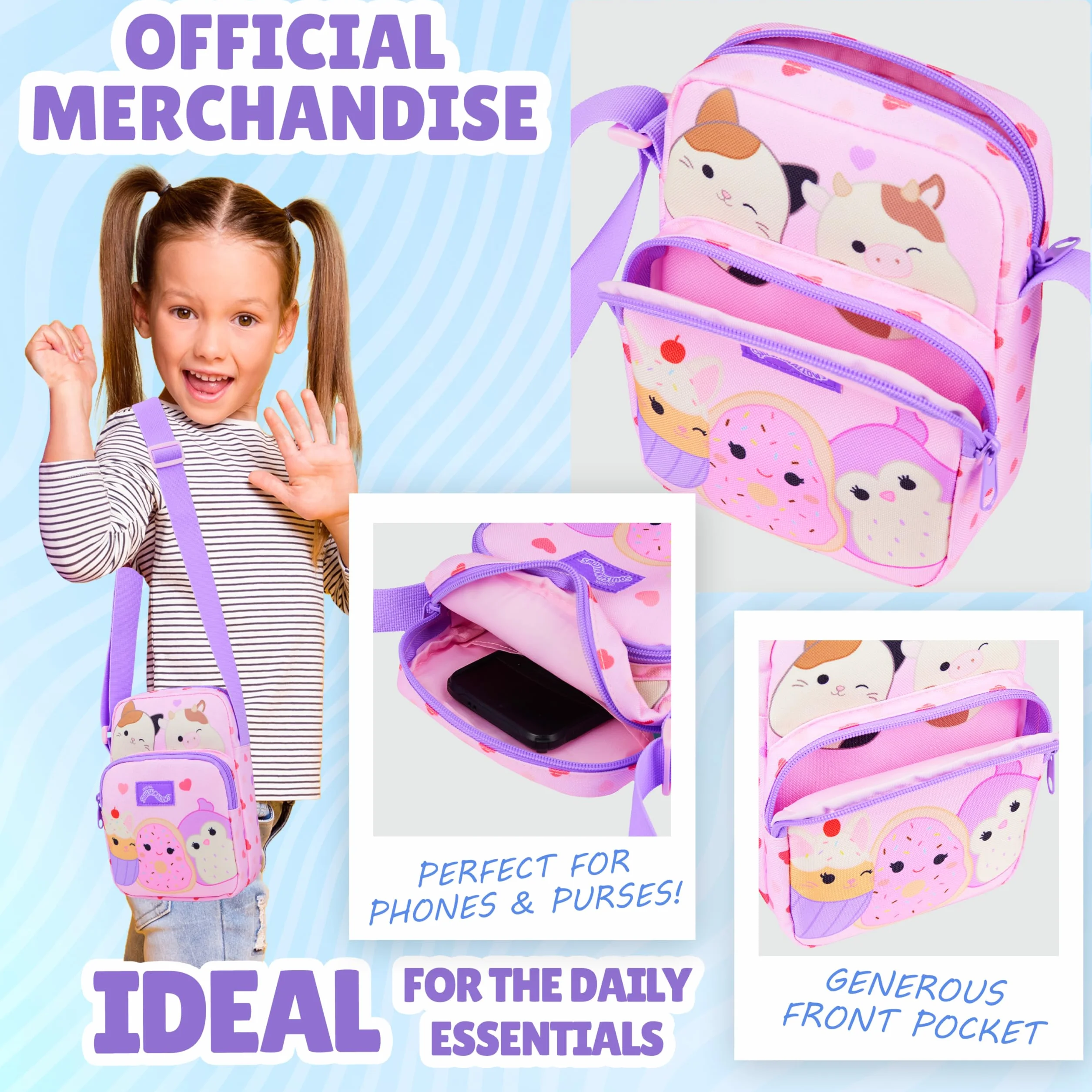 Squishmallows Borsetta Tracolla Bambina Adolescenti Cam the Cat Borsa Ragazza Carina per Telefono Soldi Viaggi Idee Regalo