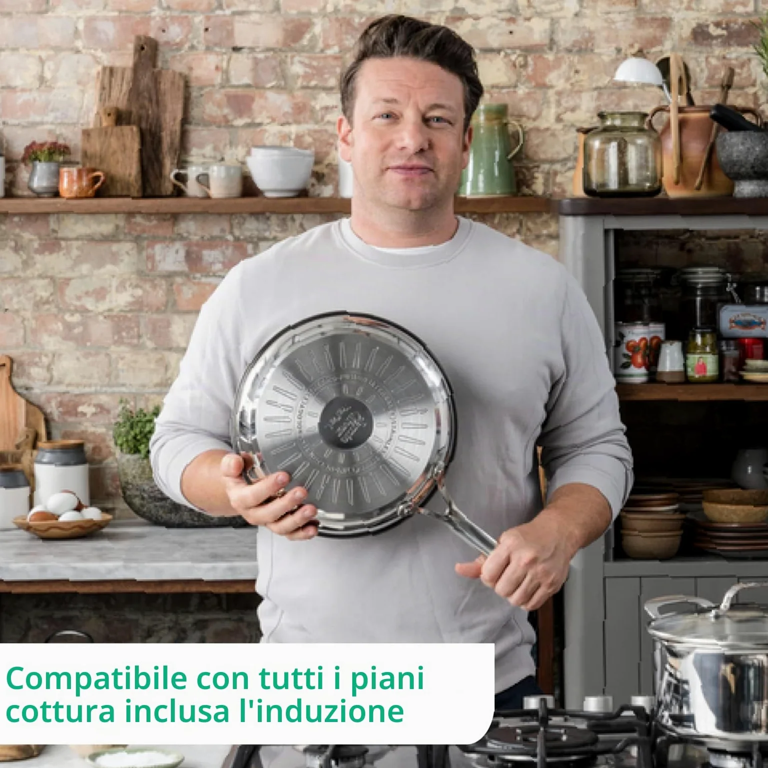 Tefal Jamie Oliver - Set di 3 padelle da 20/24/28 cm, antiaderenti, rivestimento in titanio, senza PFOA, lavabile in lavastoviglie e forno, in acciaio inox
