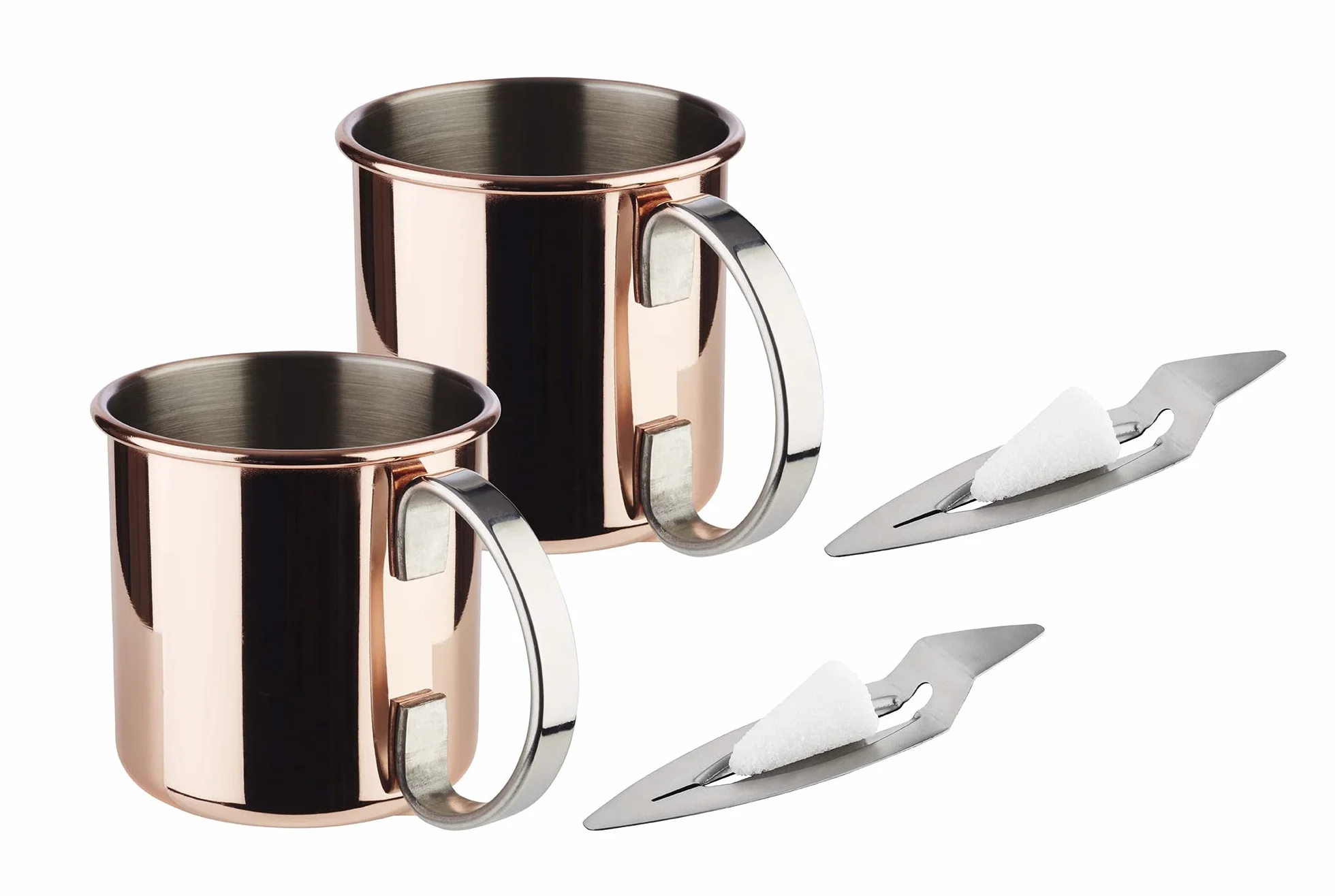 APS Mini set 2 bicchieri acciaio inox effetto rame, pinze per fuoco, pinze zucchero