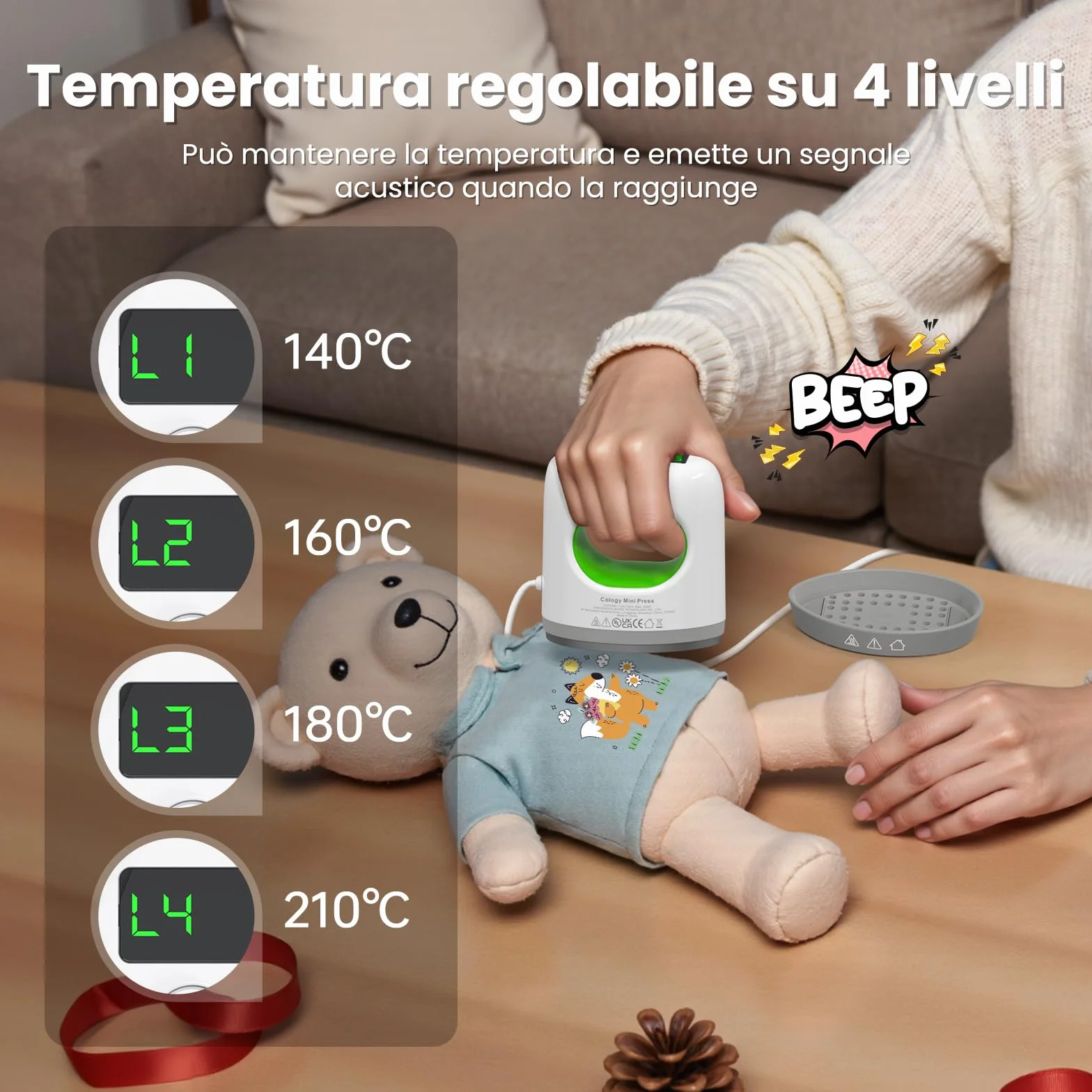 Calogy Mini macchina della pressa, Plotter di trasferimento 4 livelli di temperatura max 210℃ riscaldamento rapido precisione stampa ferro per magliette, polsini, scarpe, tazze e bricolage