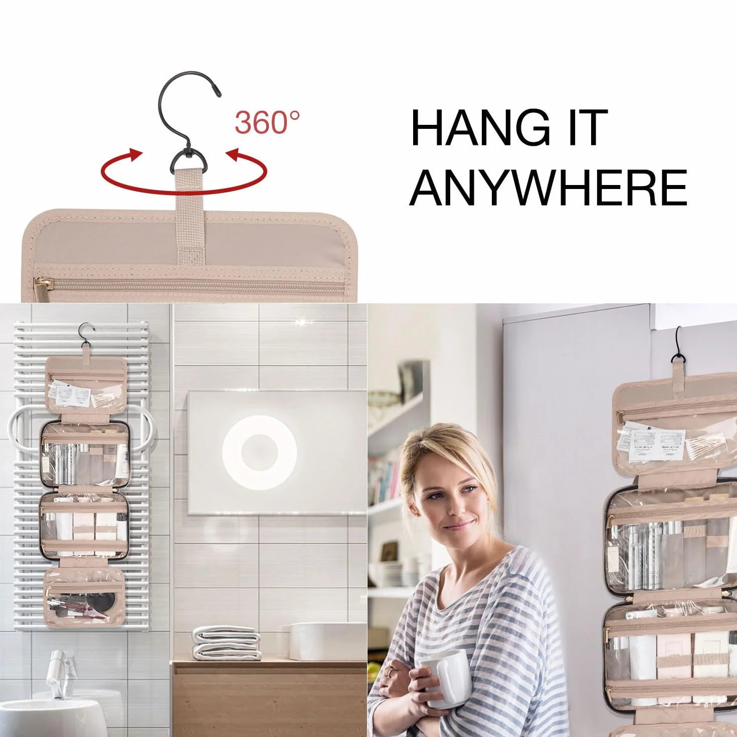 BAGSMART Borsa da Toilette Impermeabile per Donna Pochette Trucchi Appendere