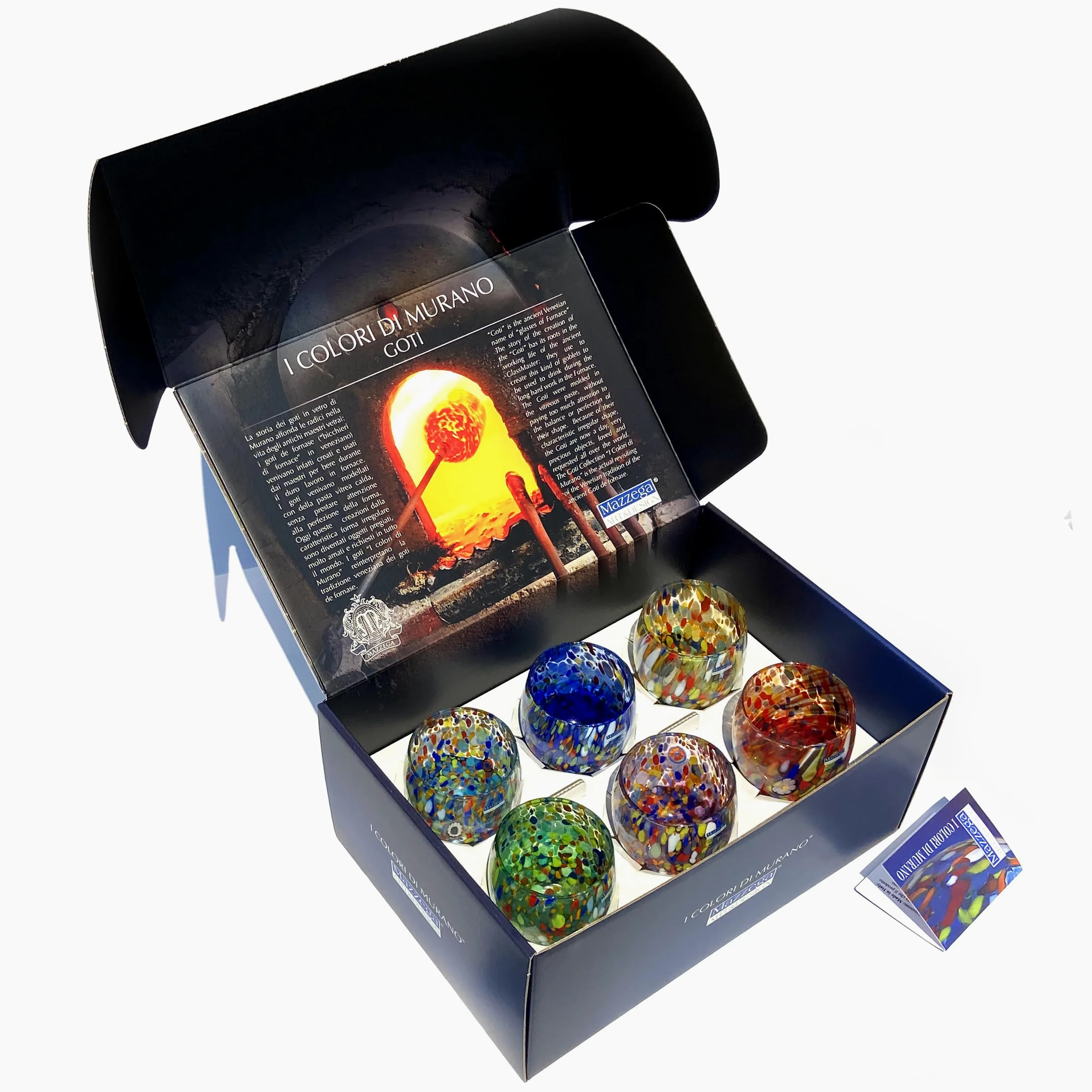 MAZZEGA ART & DESIGN - 6 Bicchieri da Acqua Classic in Vetro Soffiati e Lavorati a Mano con Murrine di Murano, linea “I Colori di Murano” 320 ml. Made in Italy (GIFT BOX, 6)