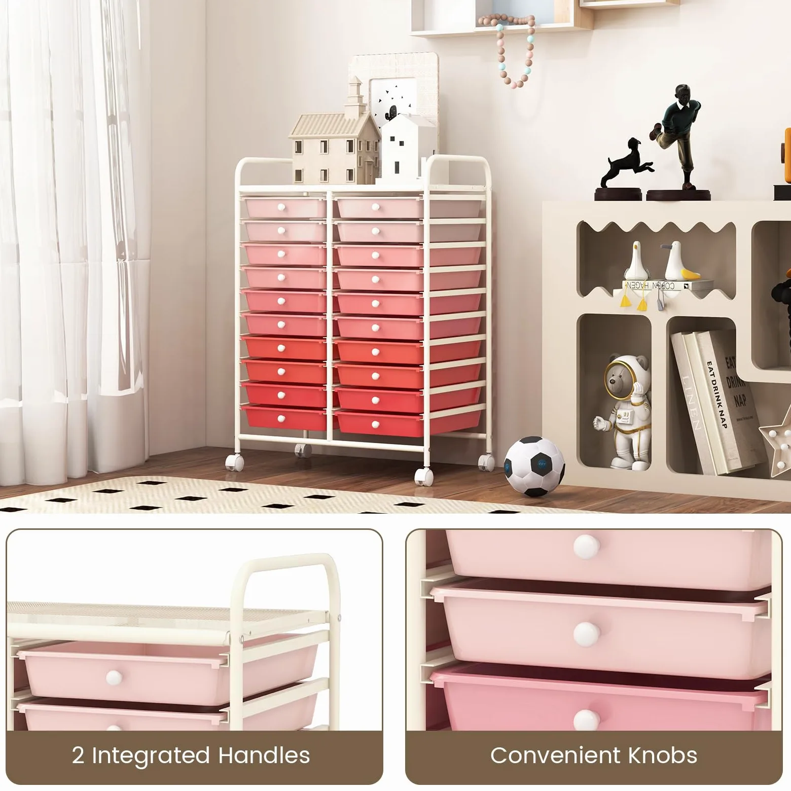 GIANTEX Carrello con 20 cassetti, impilabile, per cassetti, da cucina, bagno, ufficio, 64 x 39 x 88 cm (rosso + rosa)