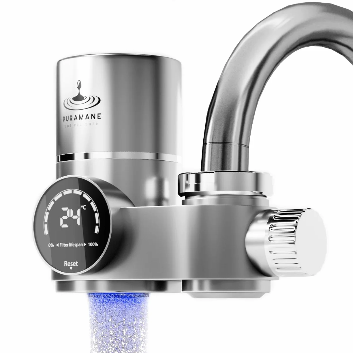 Filtro Acqua Rubinetto Cucina Purificatore Acqua Carbone Attivo UV Multi-Stadio Schermo LED Filtrazione Istantanea Anti Calcare Sistema + 1 Cartuccia