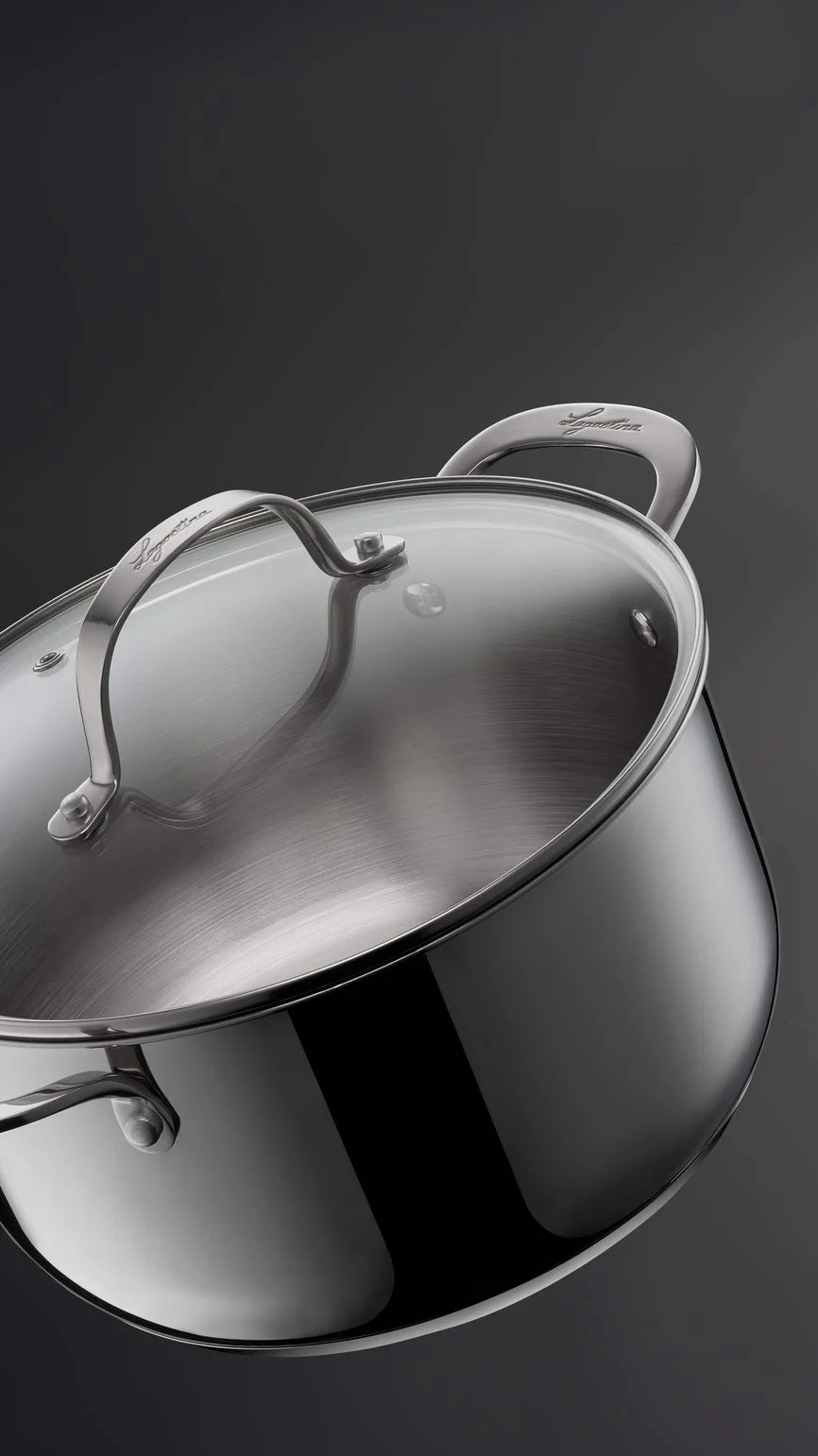 Lagostina Evelia Set di Pentole Induzione, Gas e Forno in Acciaio Inox 18/10, 13 Pezzi, Batteria con 4 Casseruole, Pentola, Padella Antiaderente, Mestolo, Schiumarola, Cucchiaio Spaghetti, 4 Coperchi