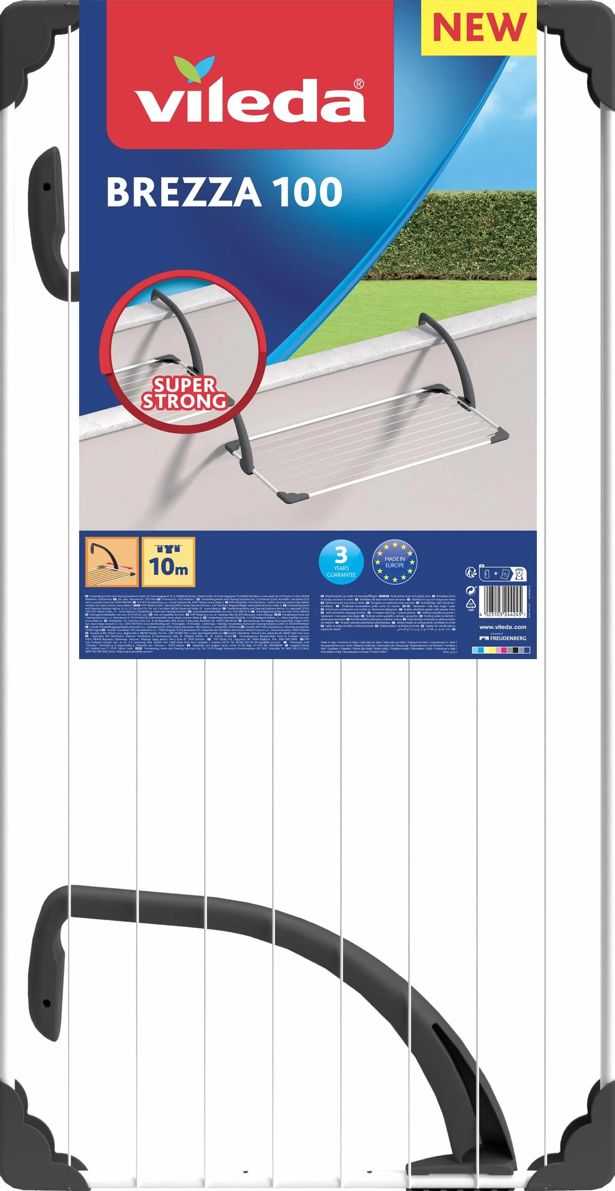 Vileda Brezza 100 | Stendibiancheria da balcone | Bracci super resistenti | Bracci regolabili| Facile da aprire e chiudere