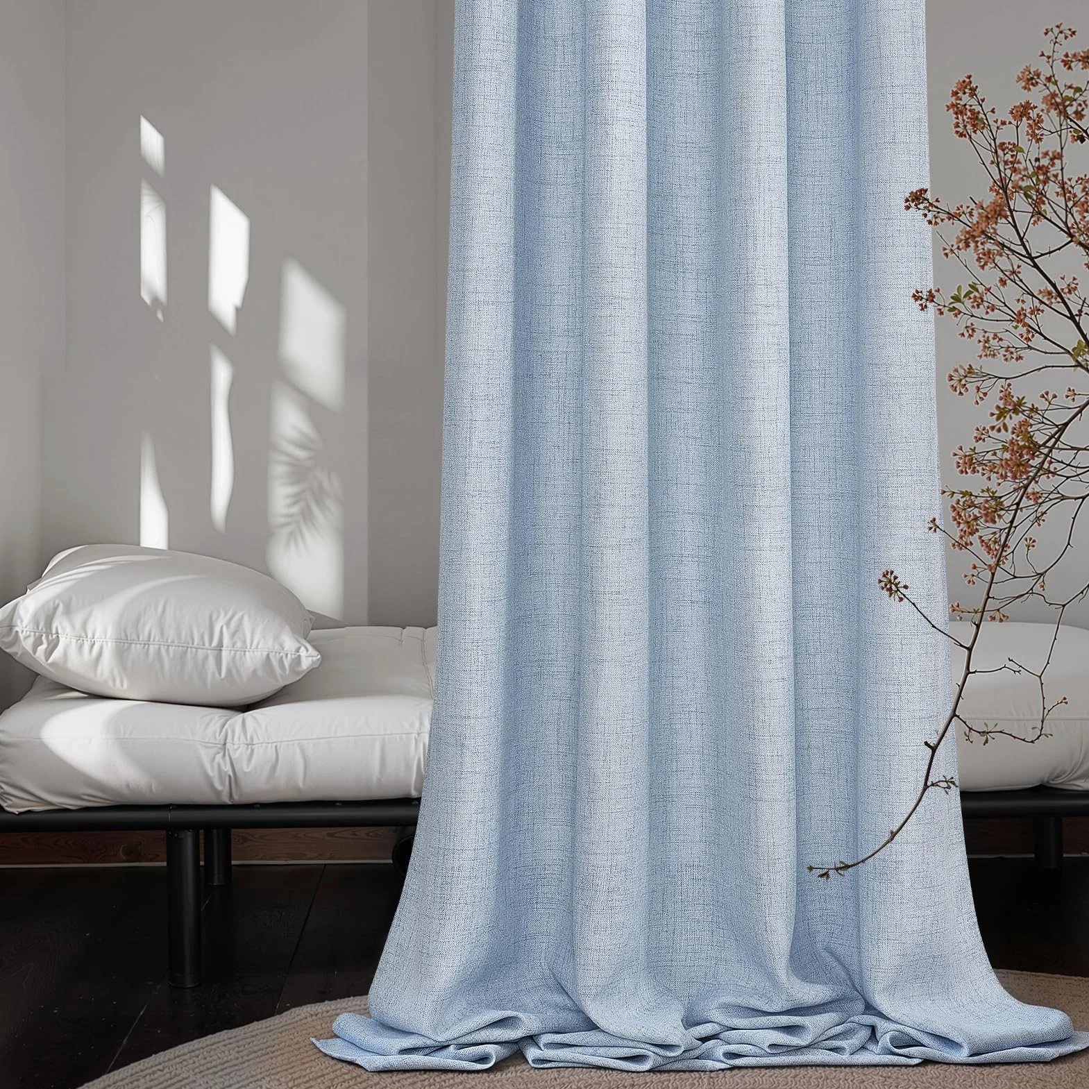 MRTREES Tenda in Voile Lino Semitrasparente Blu con Occhielli da Interno, Tende Moderne per Interni Soggiorno Moderne Camera da Letto Cameretta Bambini Salotto 2 Pezzi, 140x225 cm