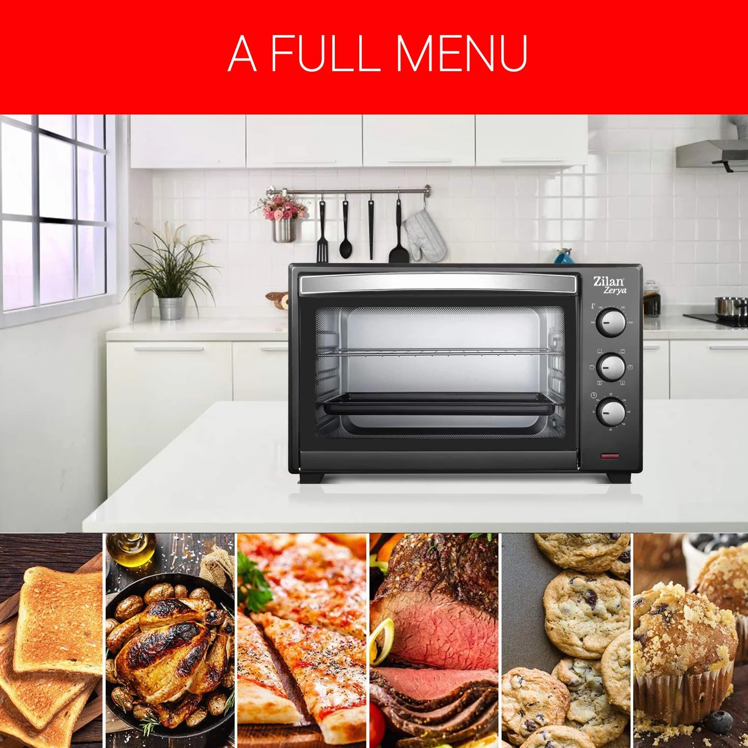 Forno elettrico a convezione Zerya 45 L 2000 W 230° programmabile timer 60 min spegnimento automatico